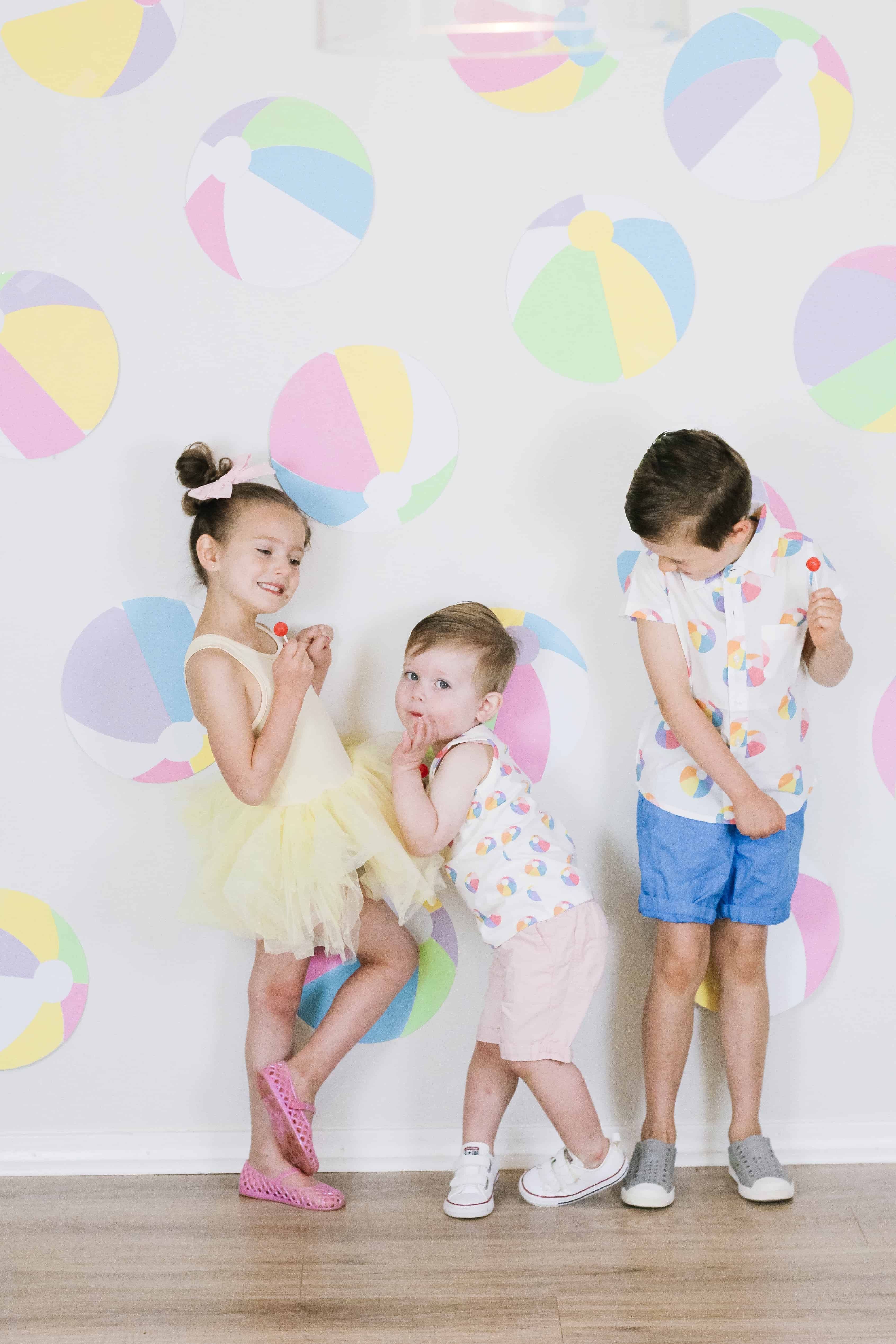 Beach Ball themed sibling outfits