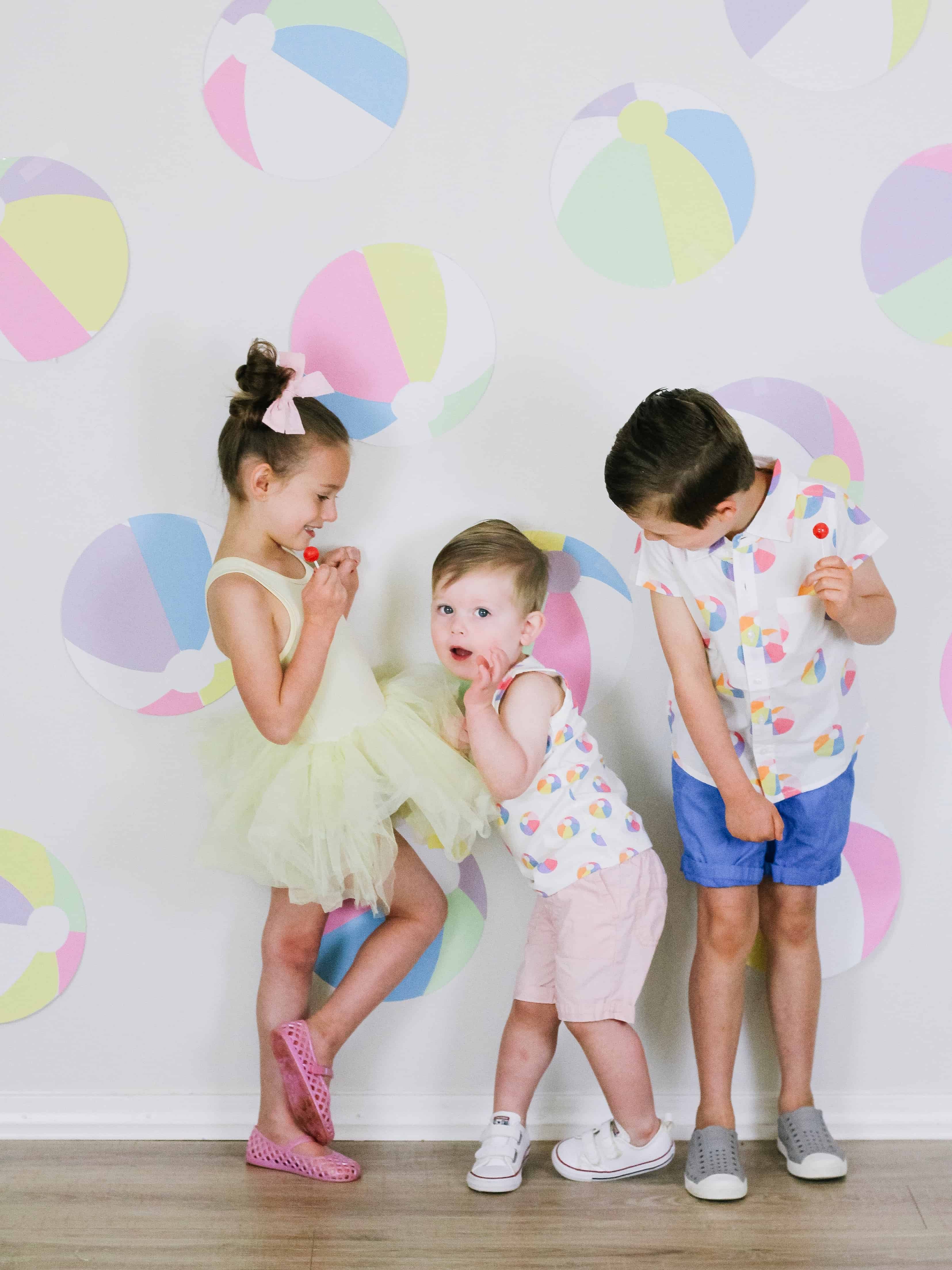 Beach Ball themed sibling outfits