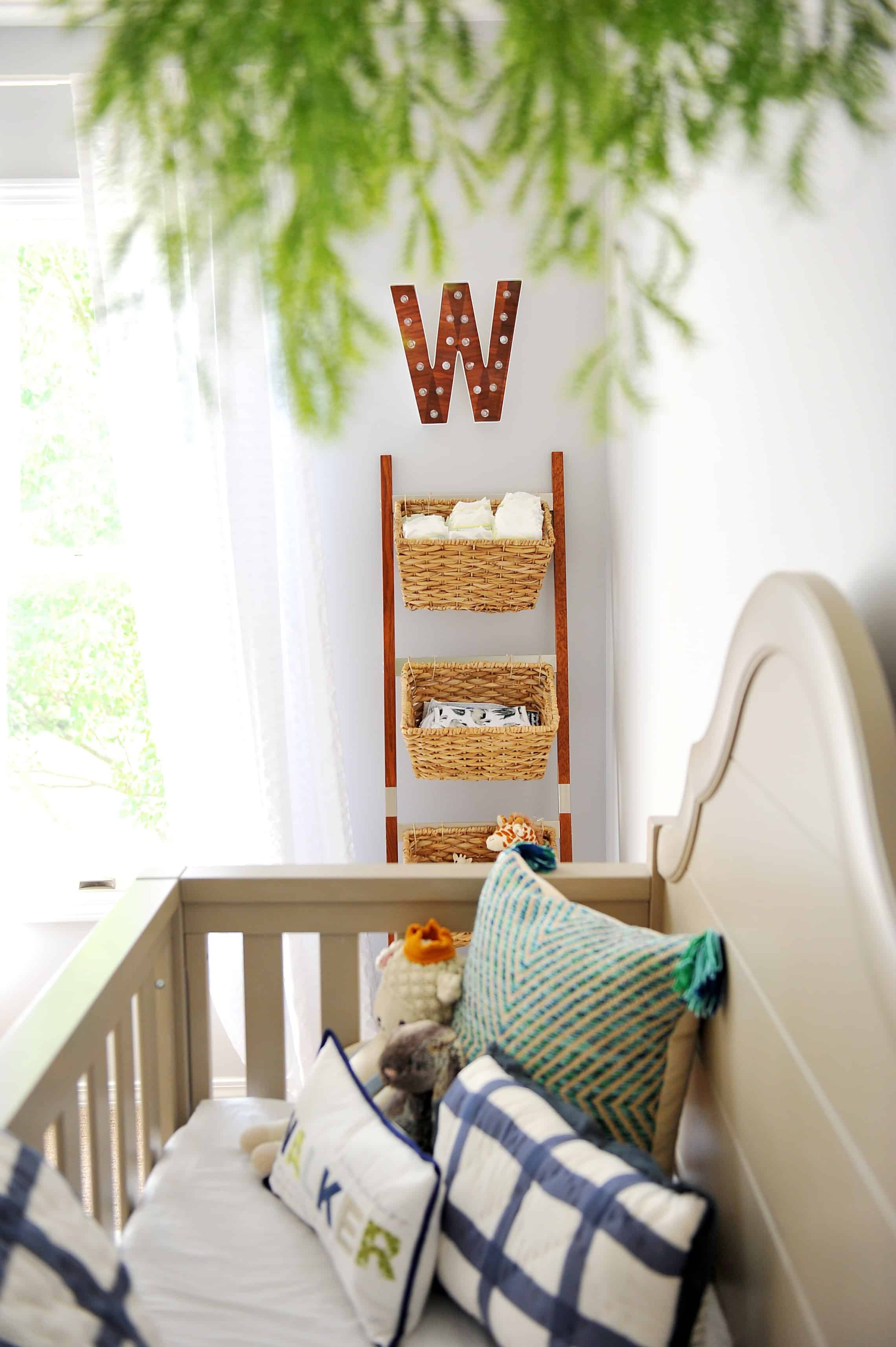 Wicker Basket ladder in nursery
