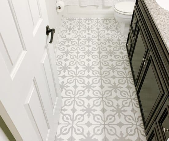 photo of painted tile bathroom floor