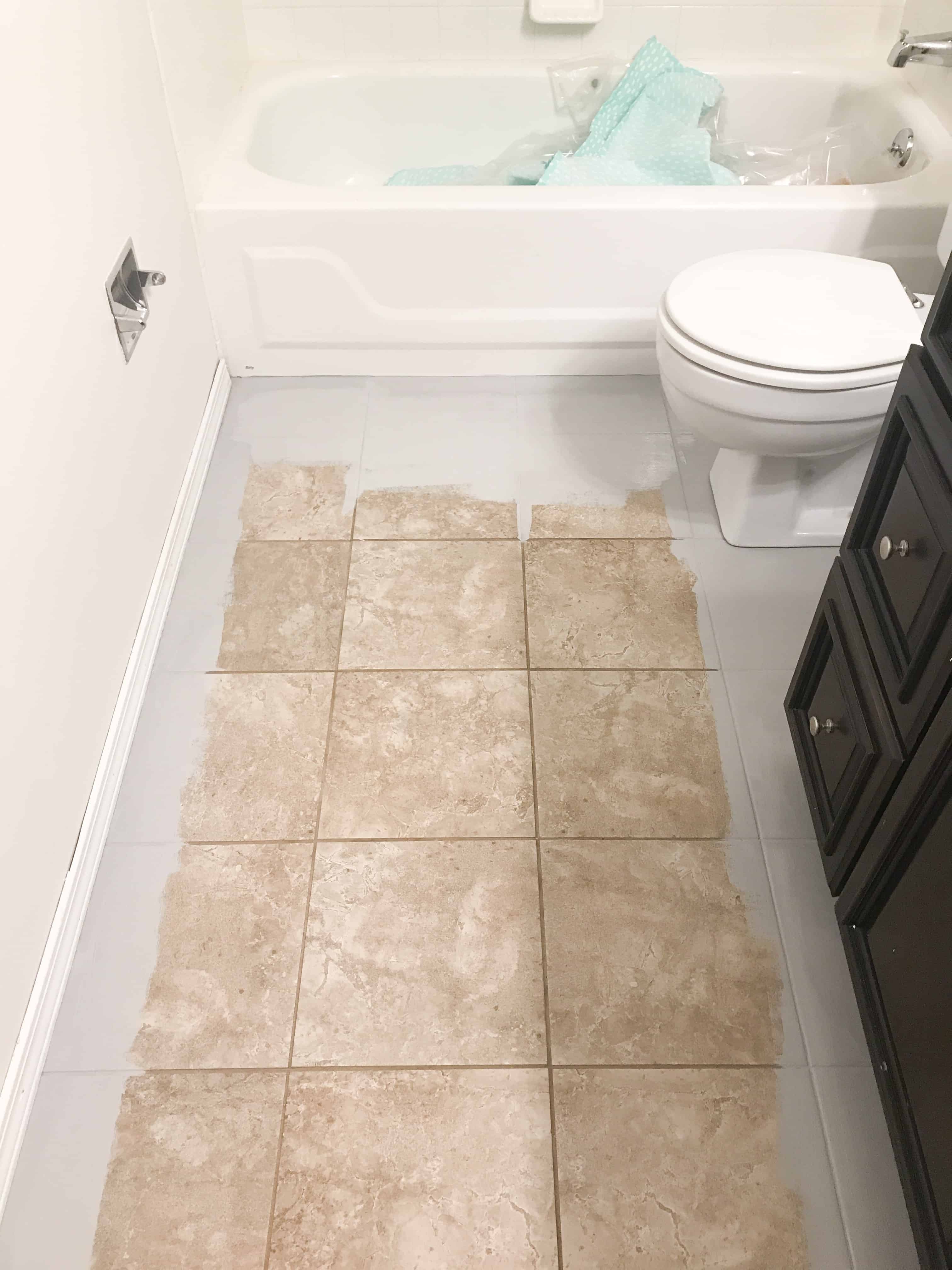 Brown Tile floors being painted grey