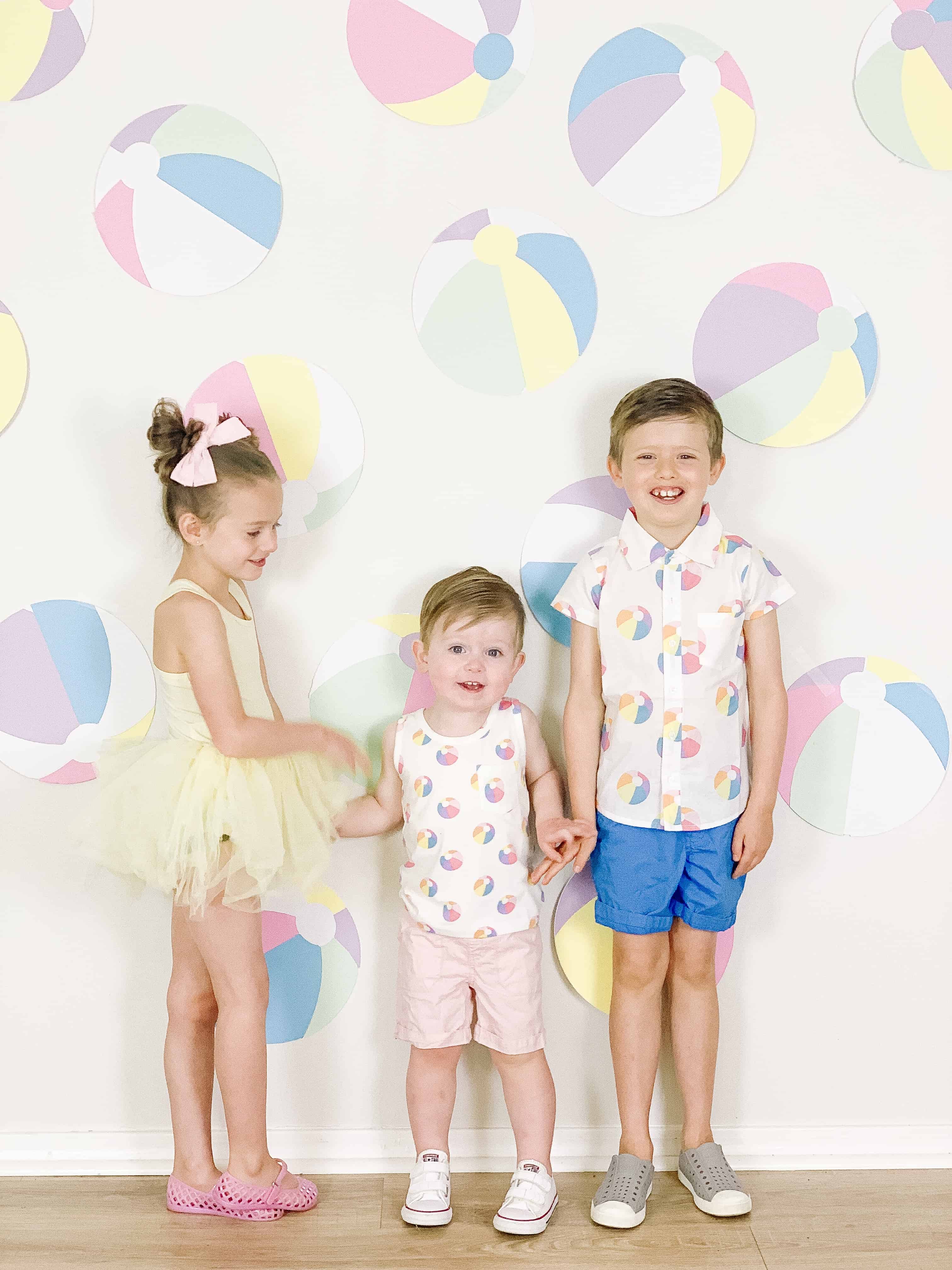 Beach ball themed sibling outfits