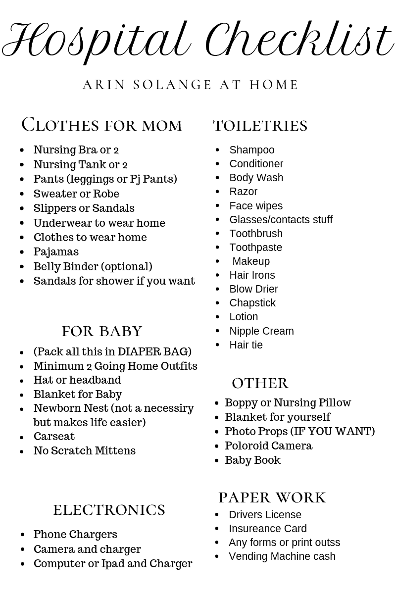 hospital bag list for mom and baby