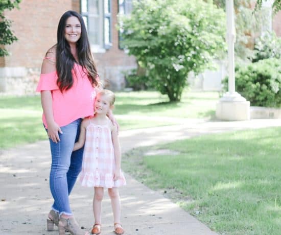 mom and toddler girl both in pink