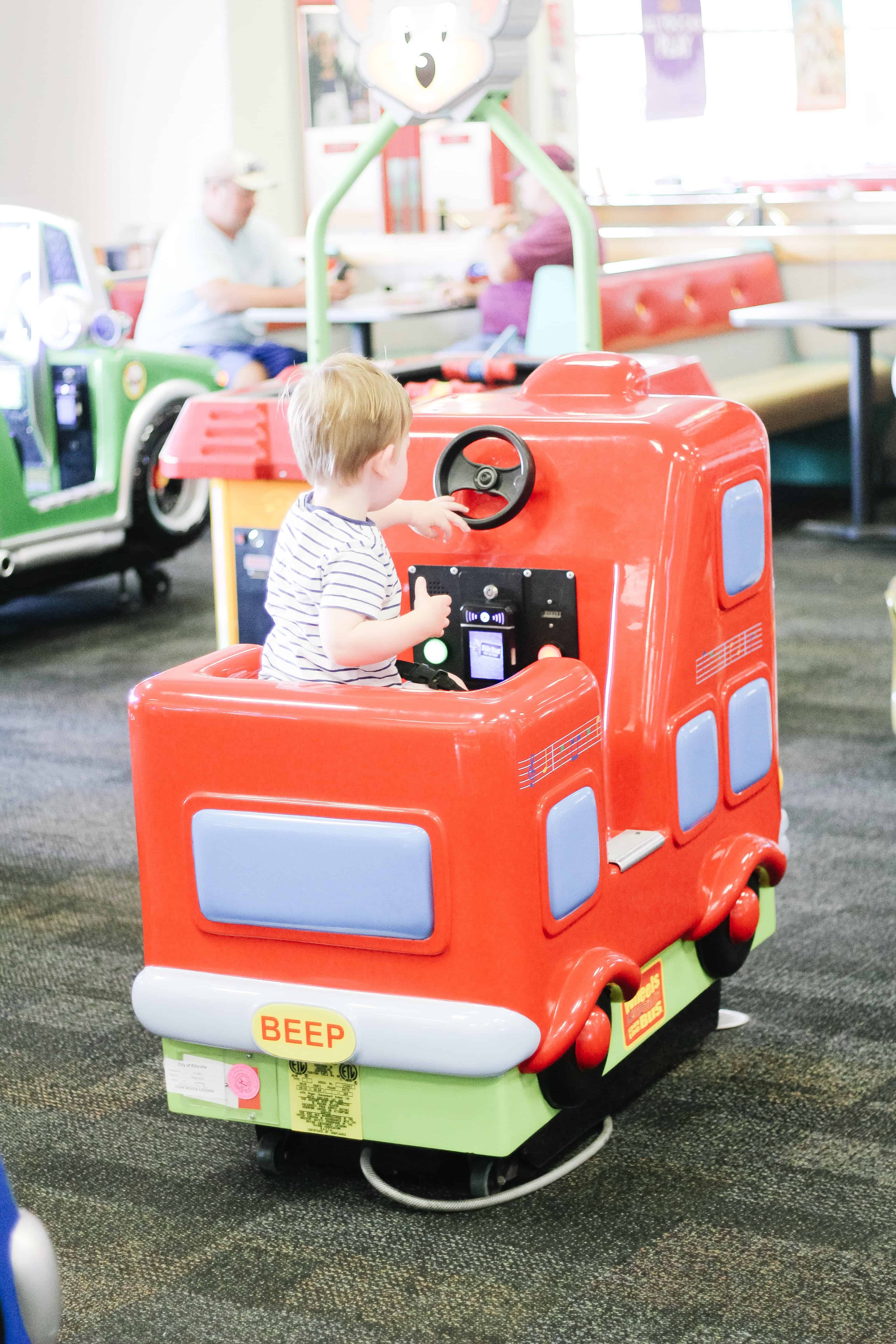 Toddler Riding Truck at Chuck E. Cheese