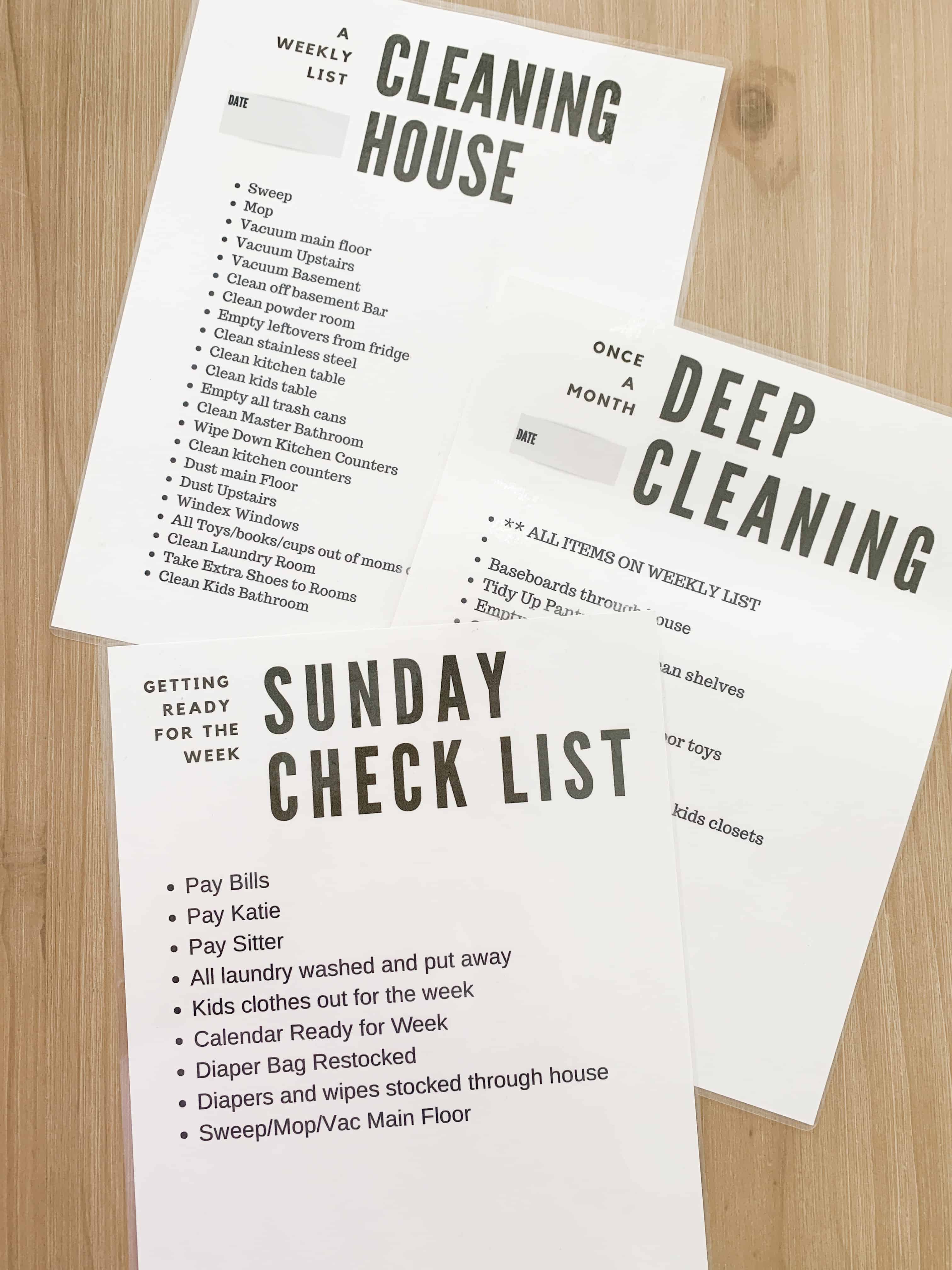 Free printable Cleaning lists