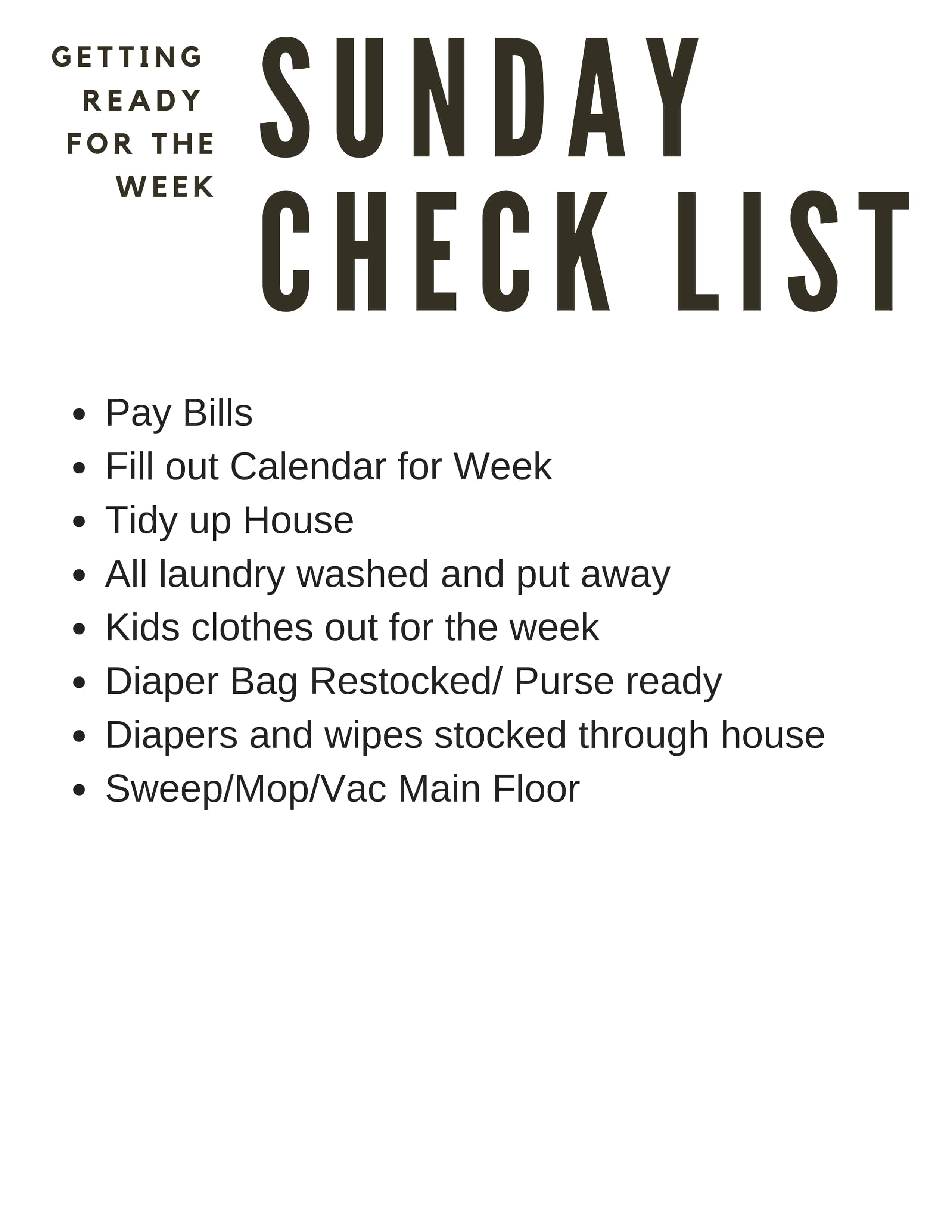 Sunday night prep printable List