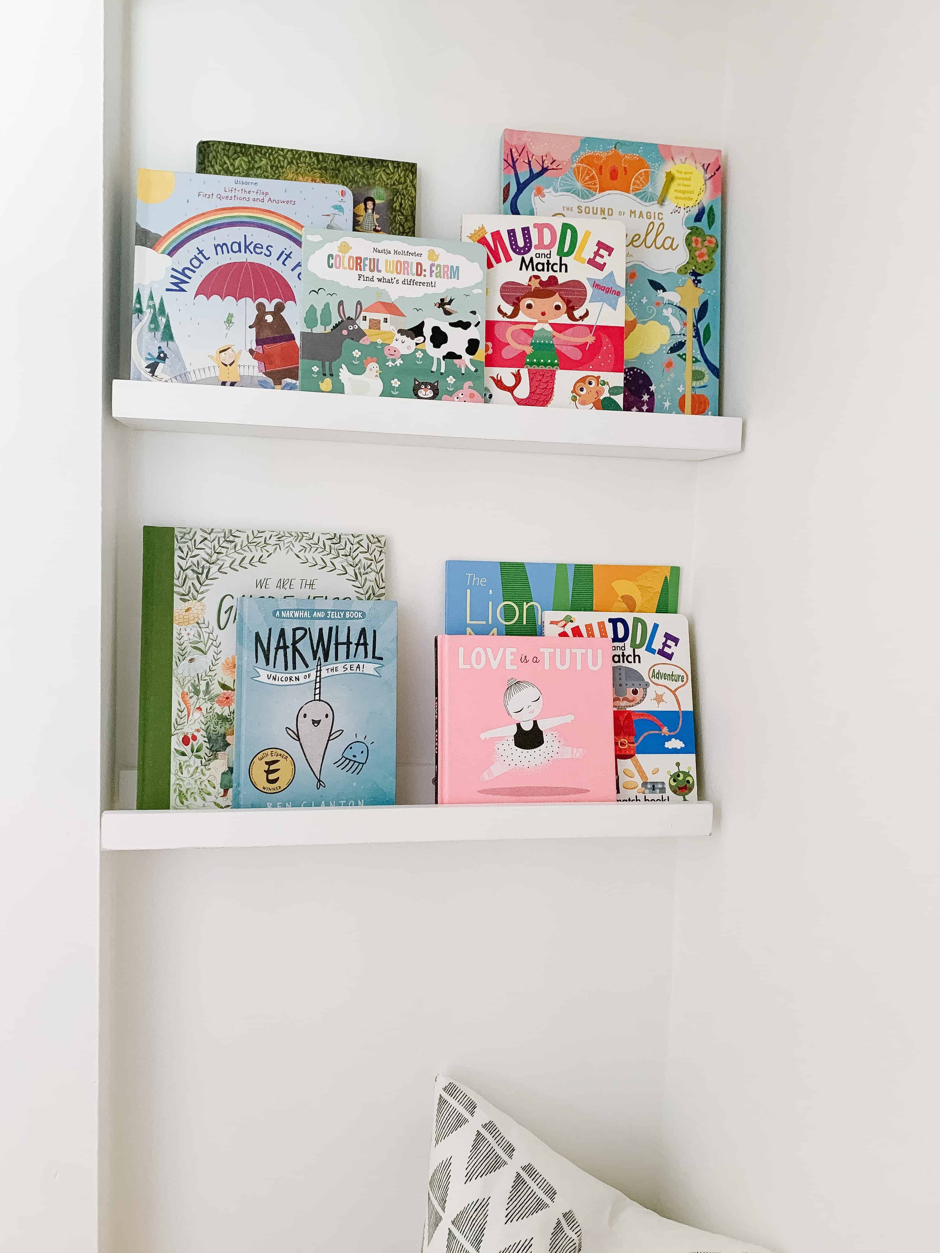 Book shelves in coat closet Book Nook