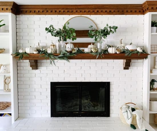white fireplace with modern fall decor