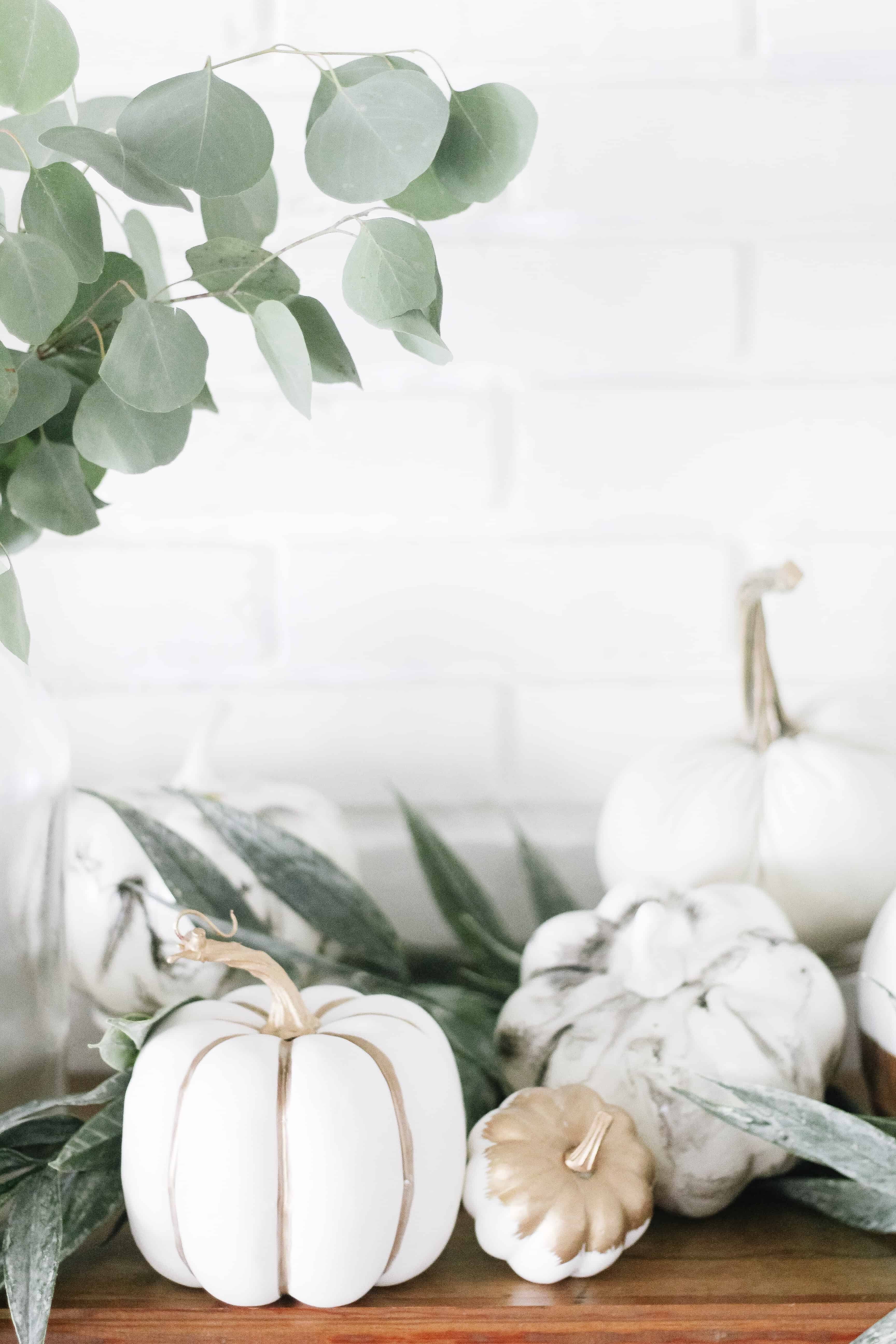 neutral fall decor on mantle