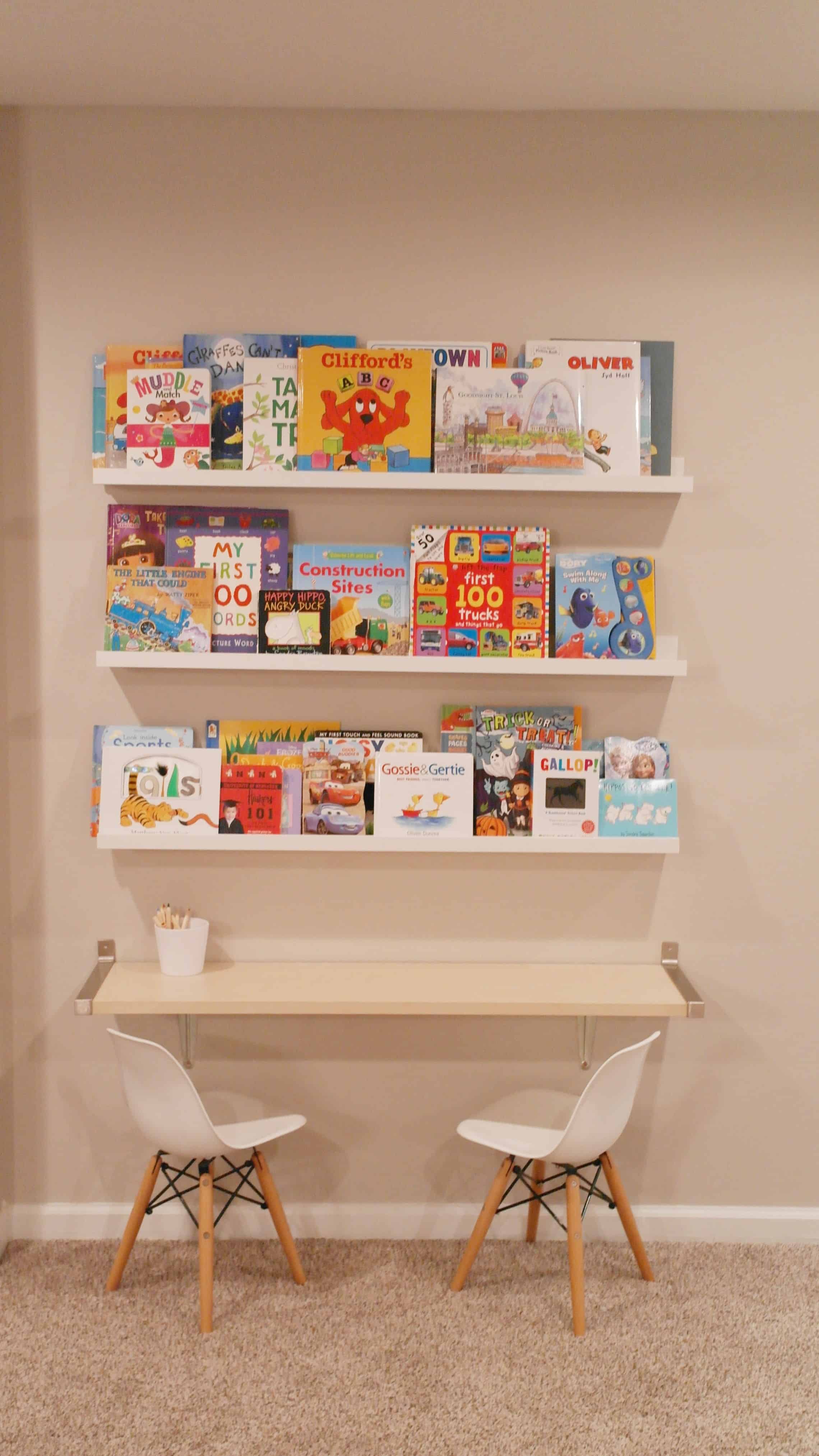 Book ledges in playroom