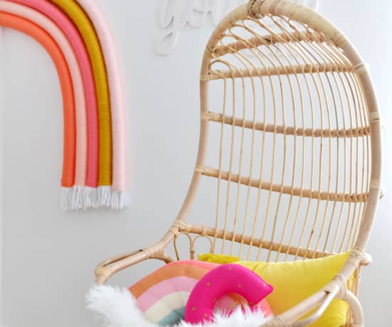 serena and lily hanging chair and wall rainbow