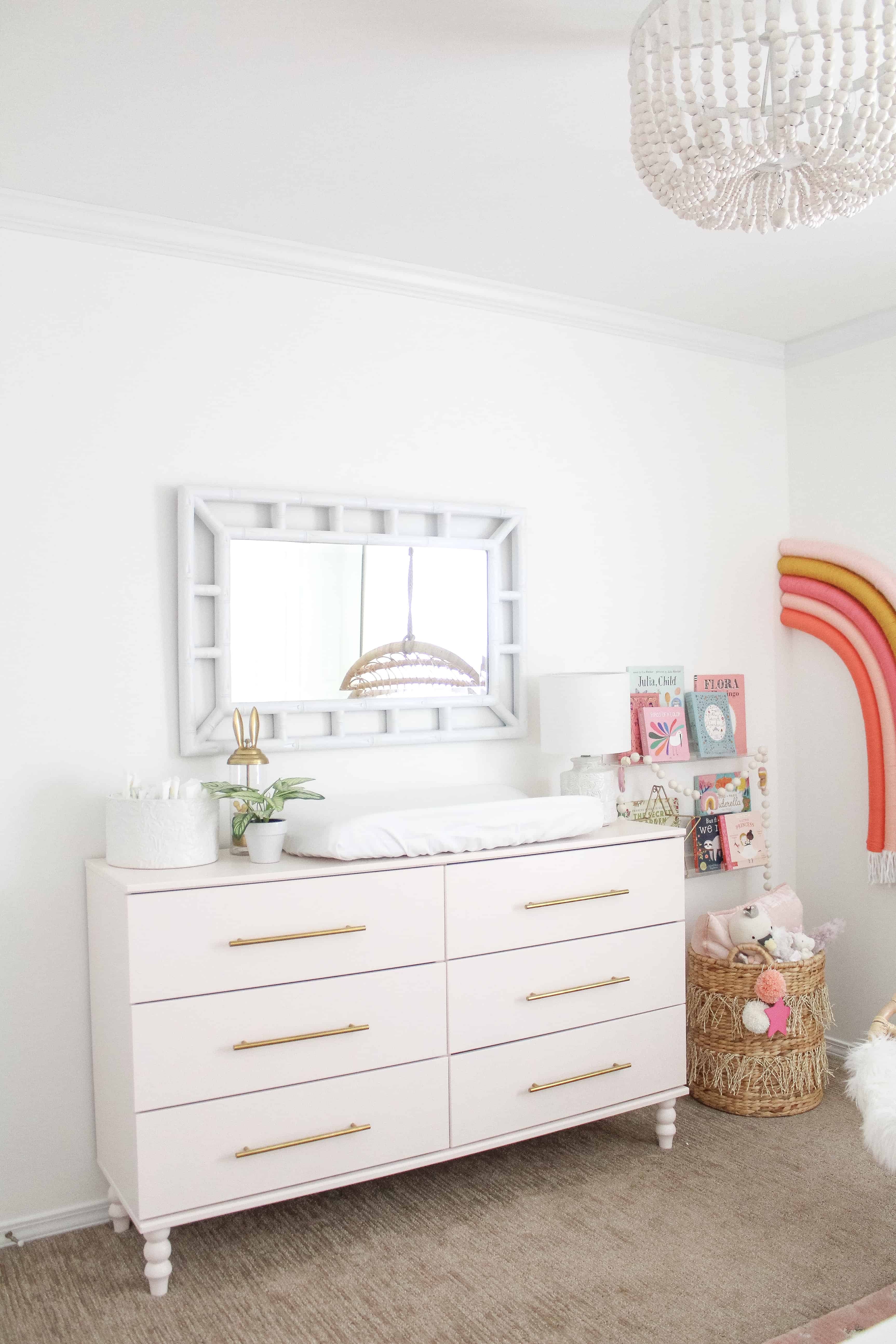 pink Ikea dresser in nursery