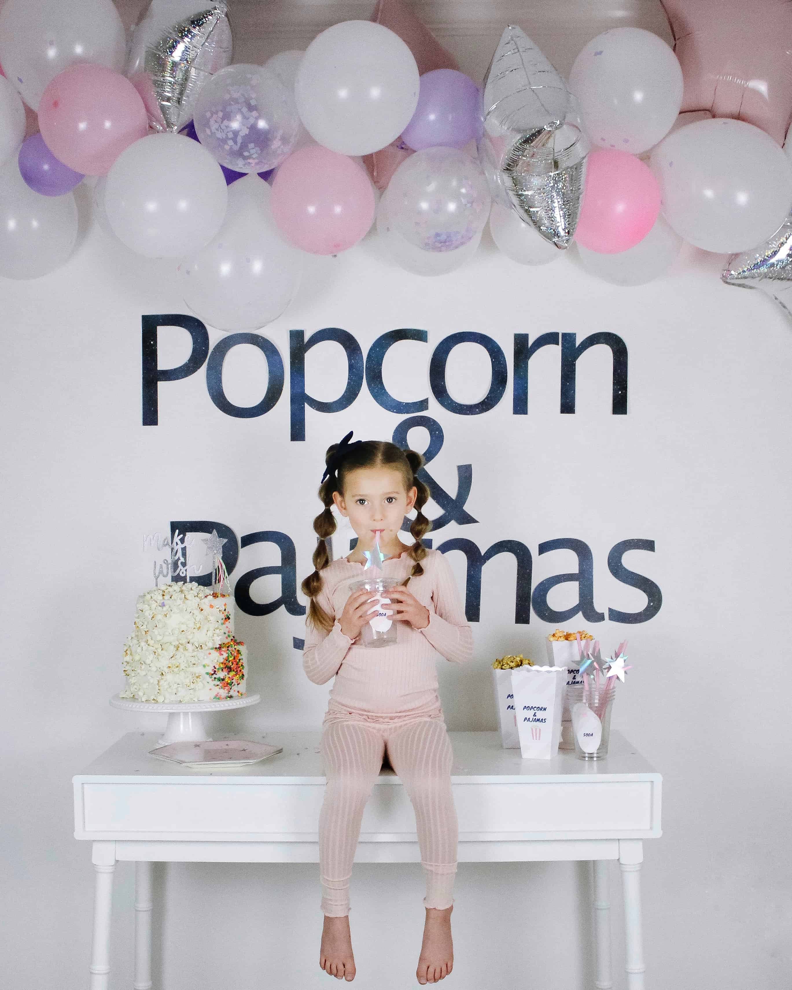 Popcorn and pajamas birthday party