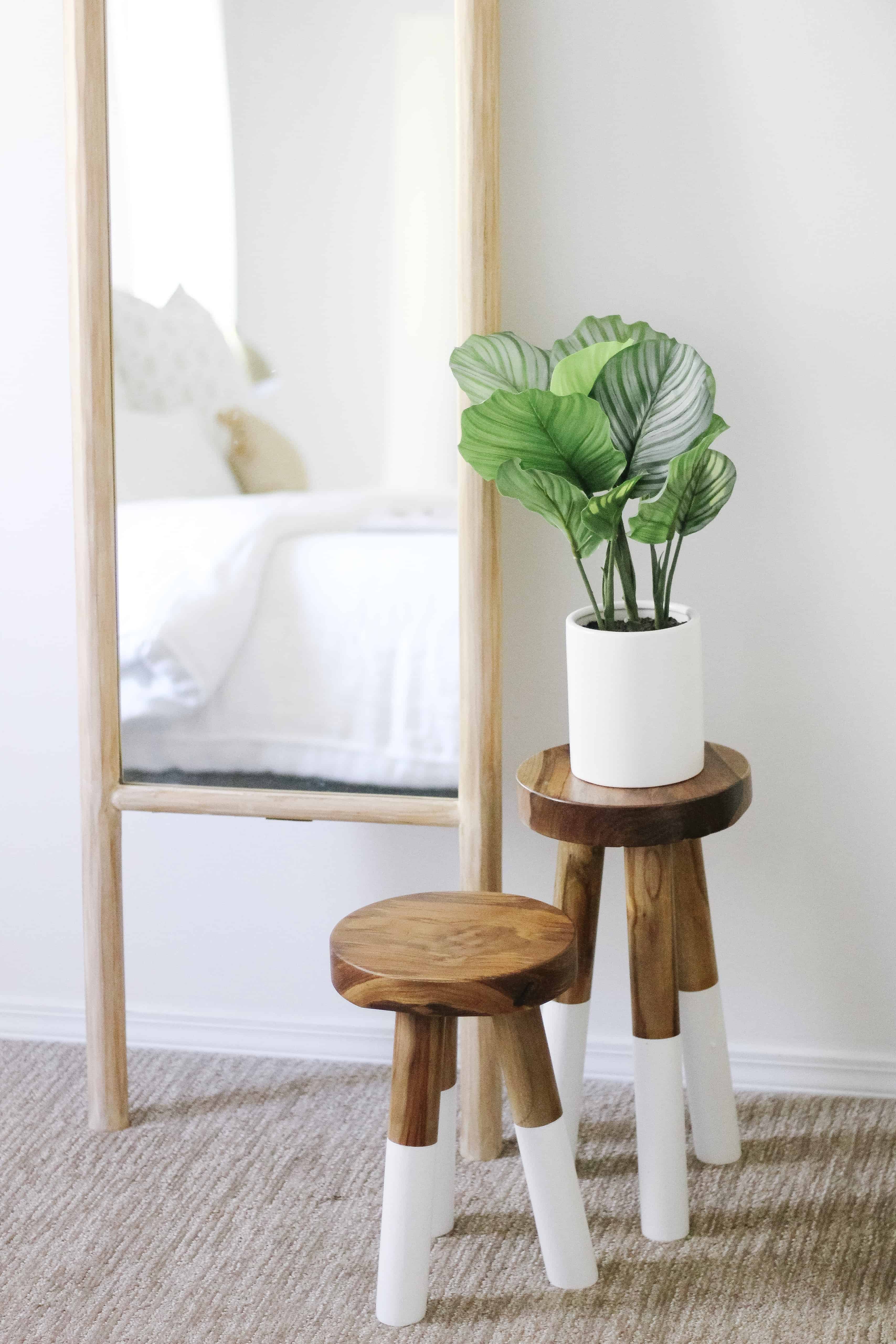 Serena and Lily Dipped stools and Teak Ladder Mirror