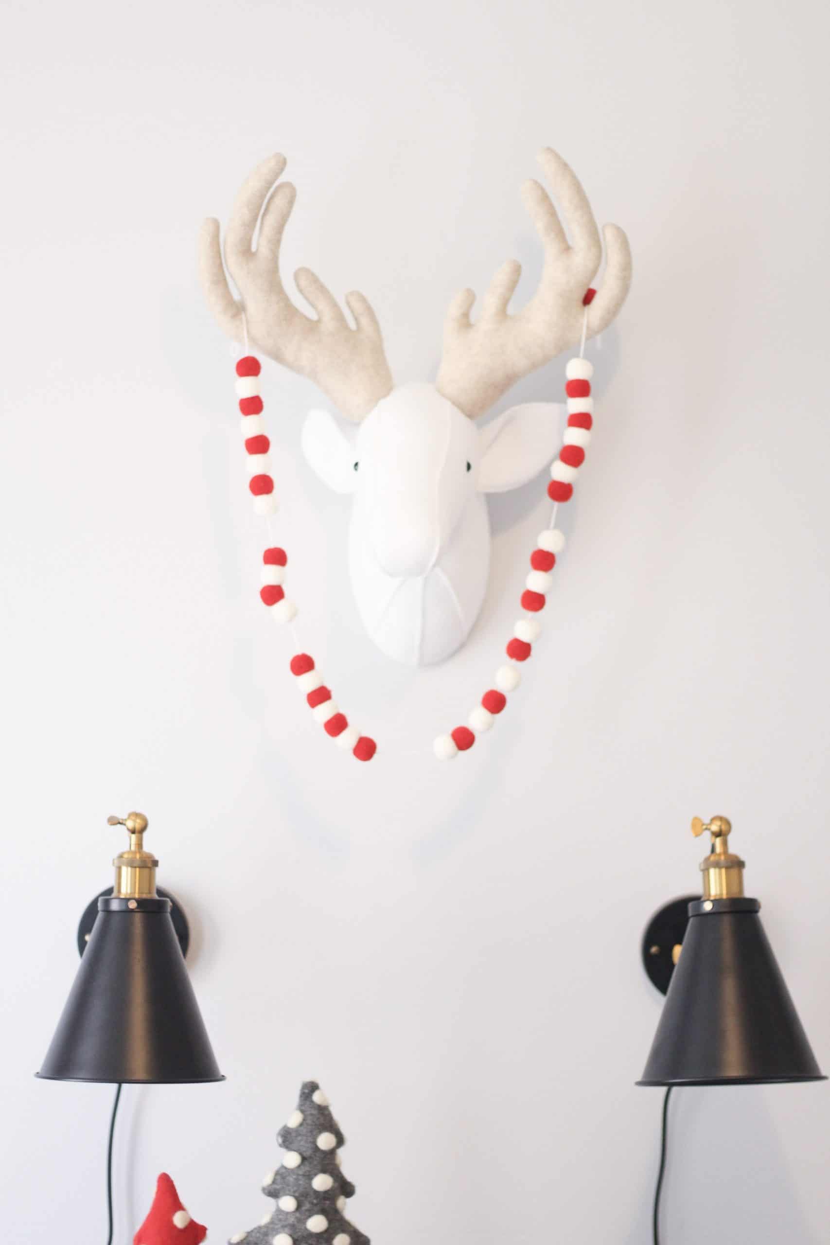 Felt Deer head on wall with Christmas Banner