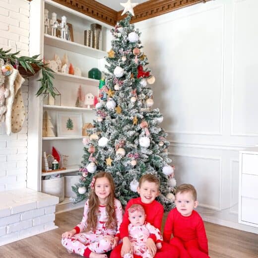 kids in coordinating family Christmas pajamas
