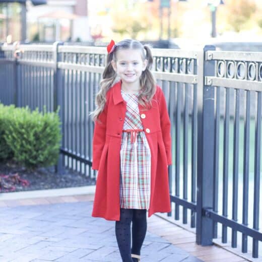 Little girl in Bonnie Jean Christmas Dress and Coat