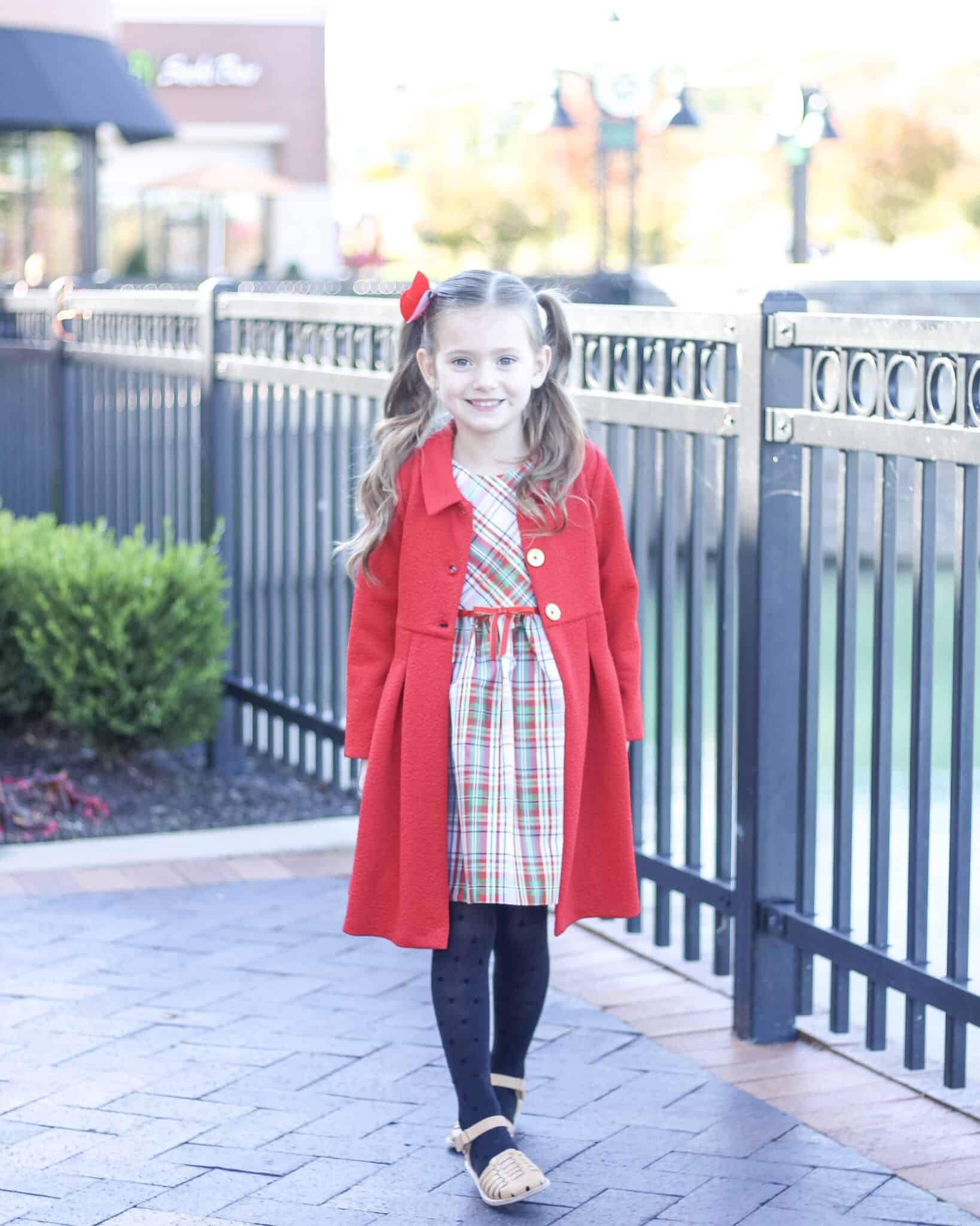 Little girl in Bonnie Jean Christmas Dress and Coat