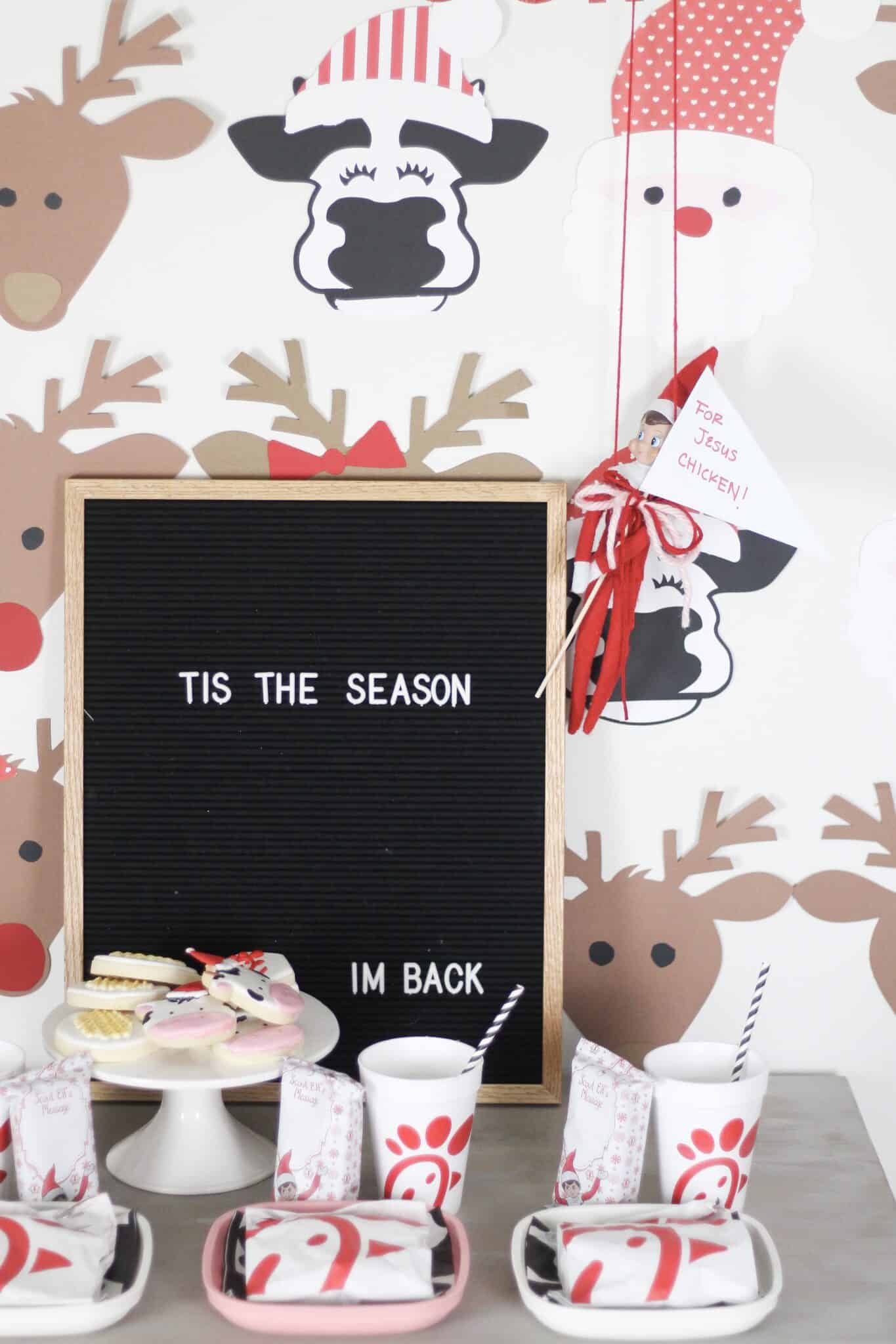 Tis the season letter board with elf on the shelf