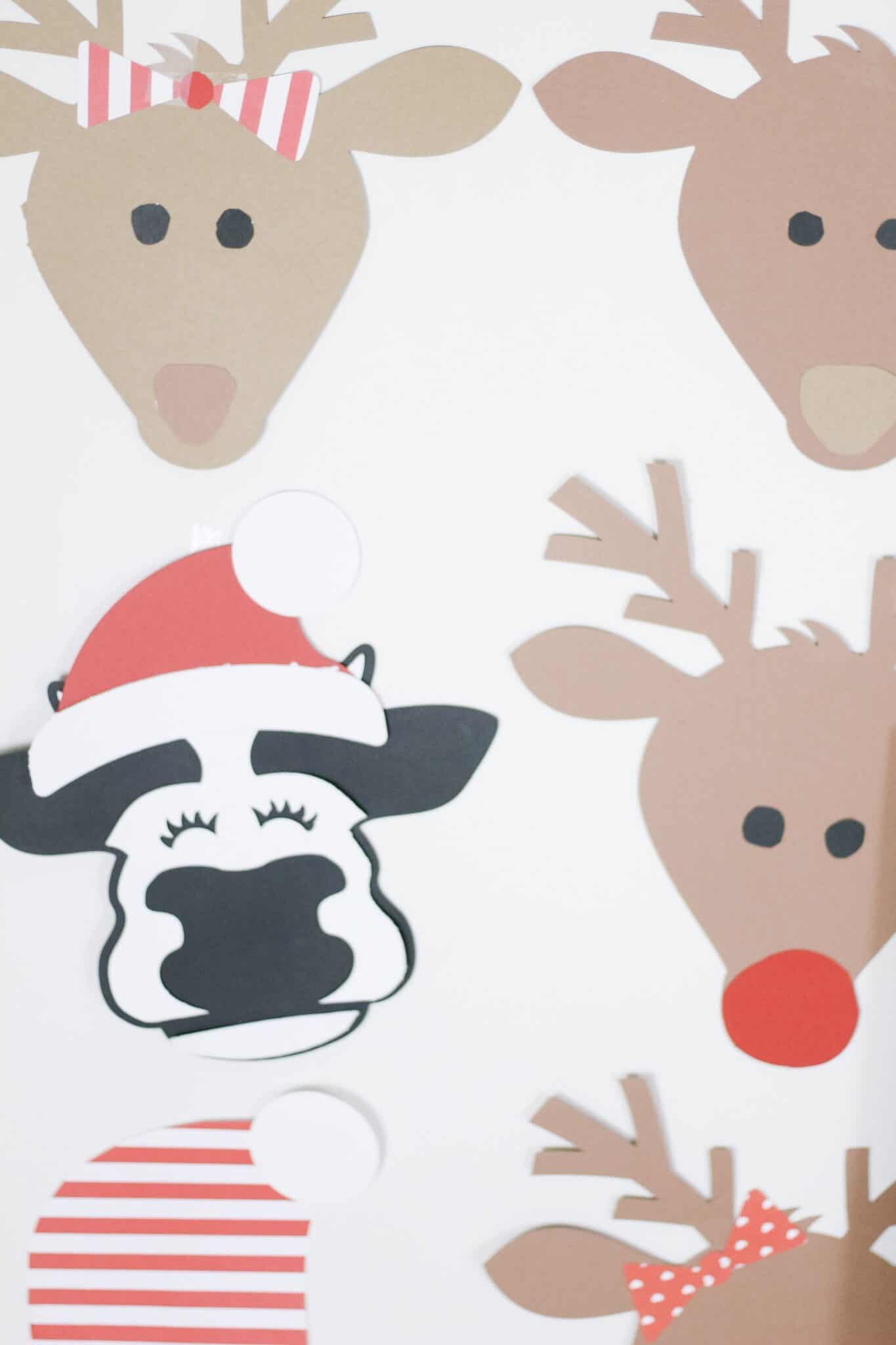 cows wearing Santa hats and reindeer