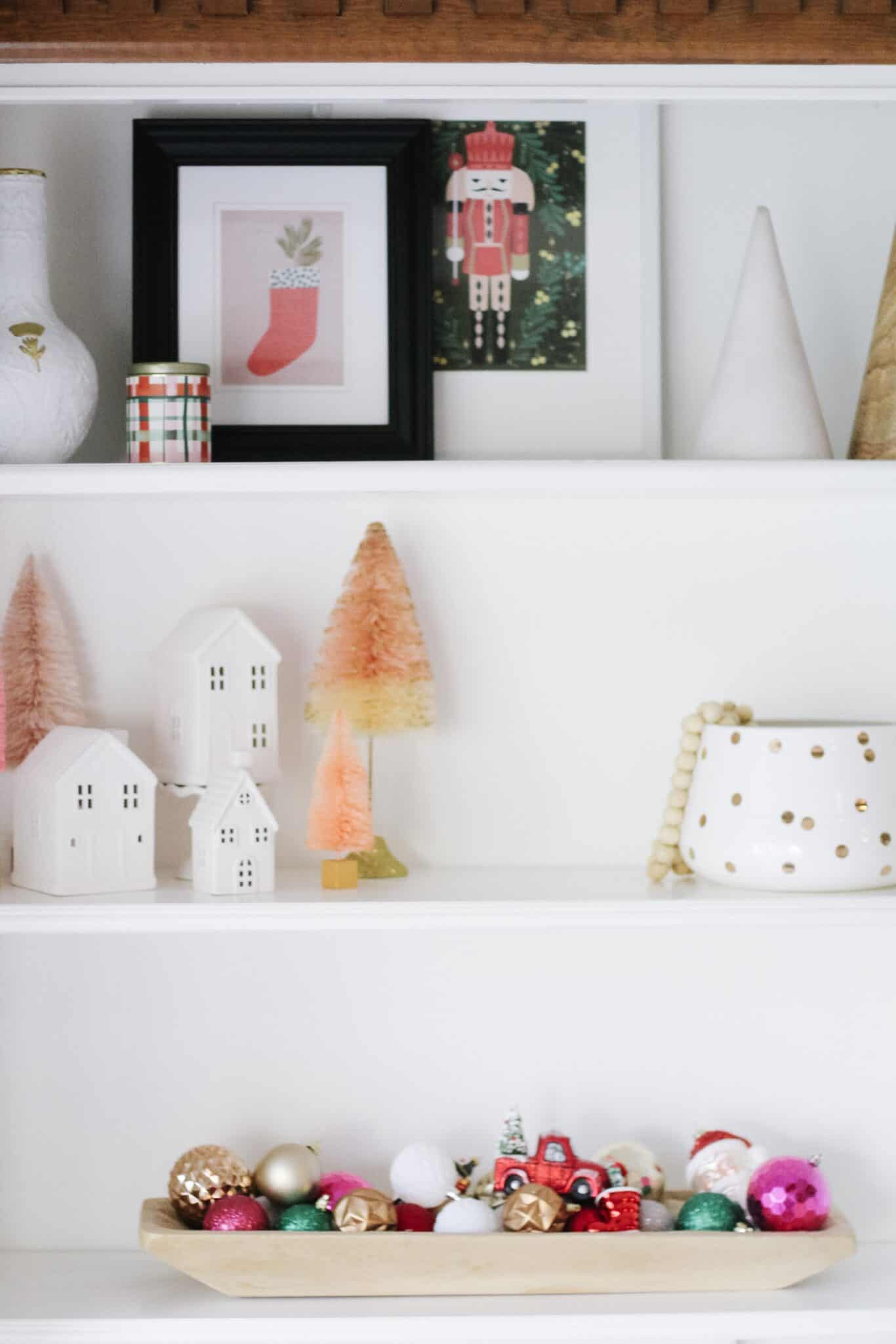 Bright and Simple Christmas Decor on White Shelving