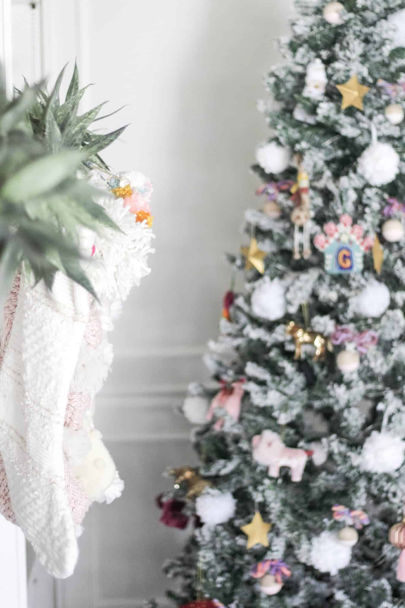 Stockings on mantle and Christmas Tree