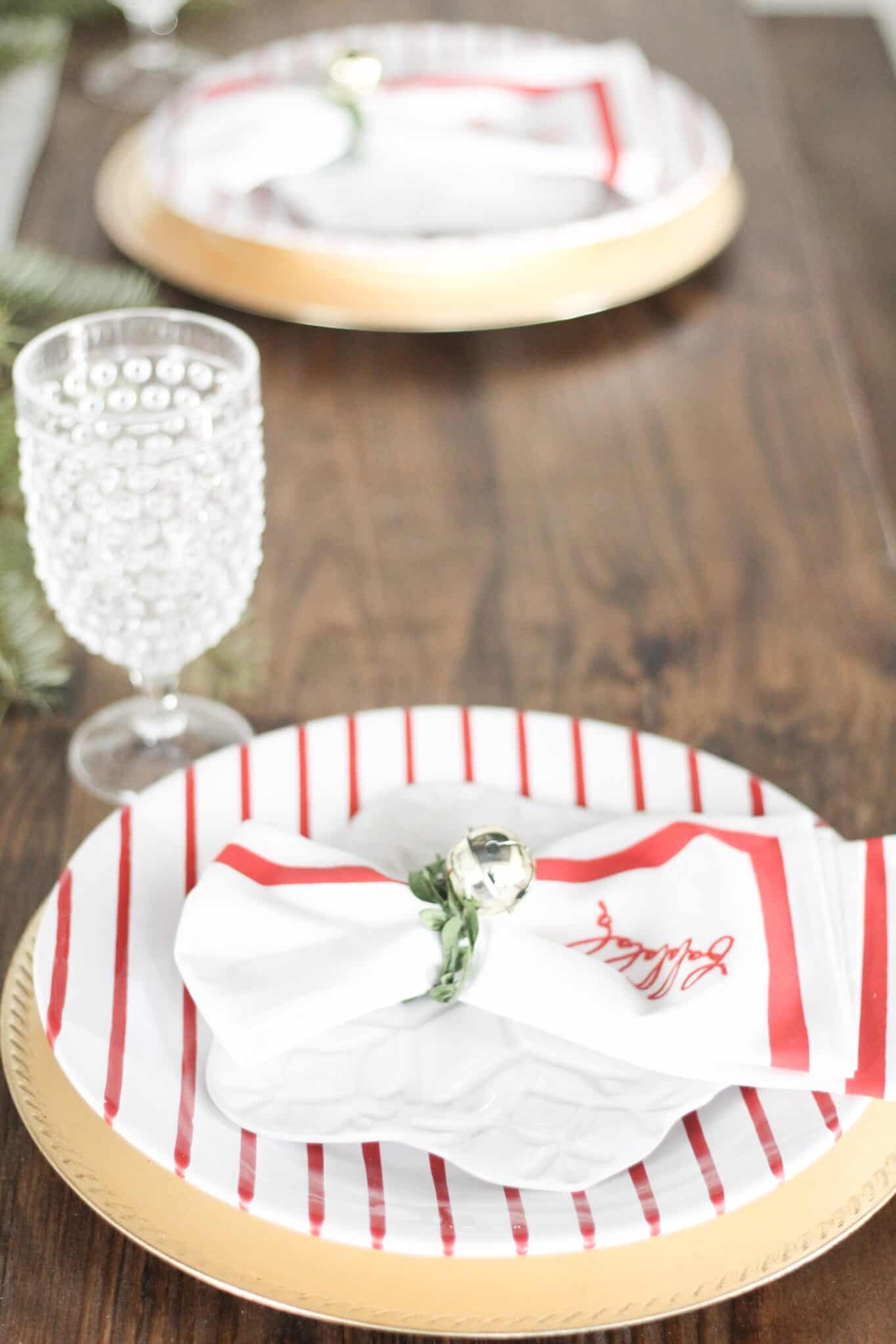 red striped dining table decor