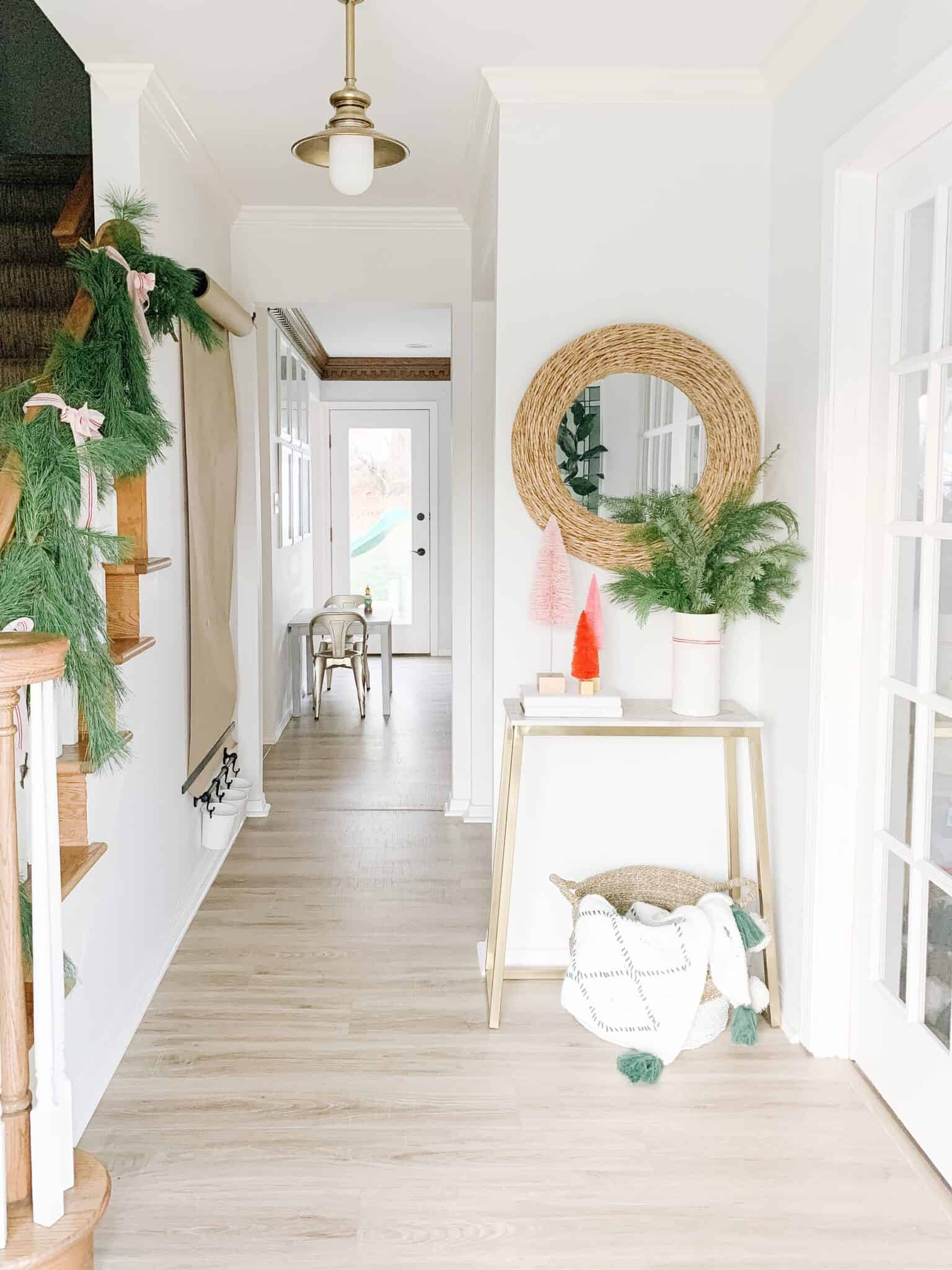 front entryway decorated for Christmas