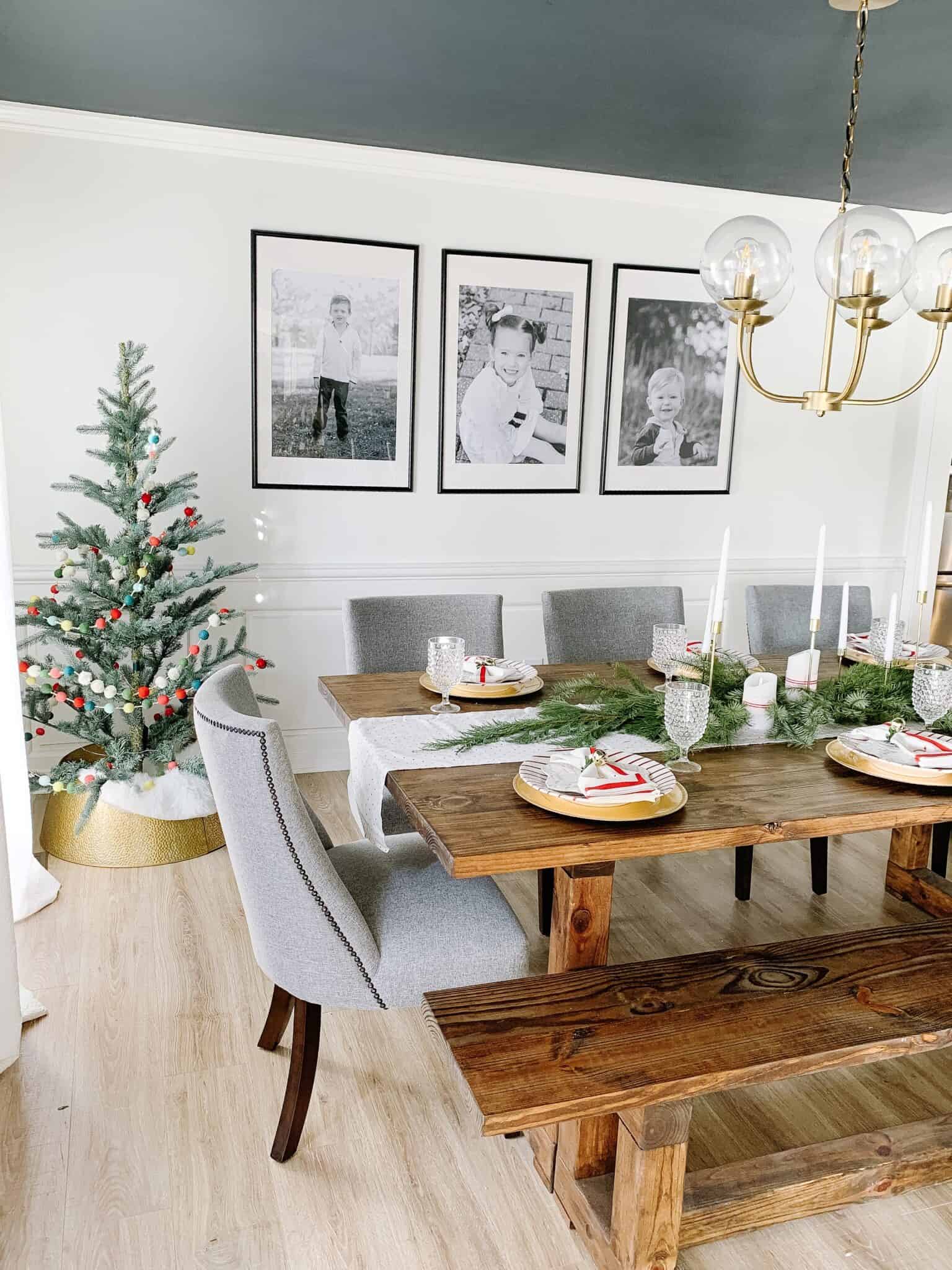 Dining room decorated for Christmas