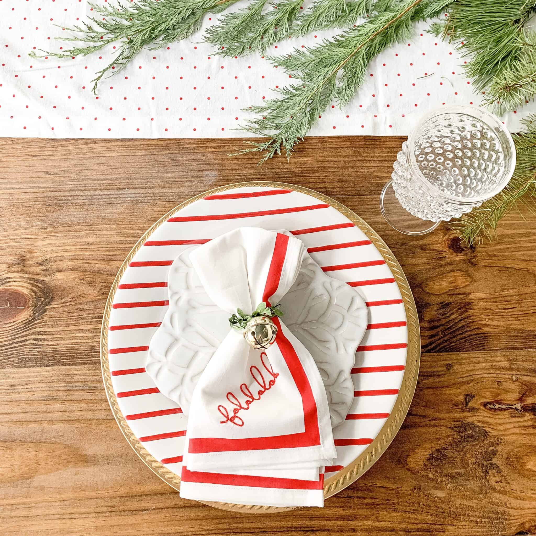 red striped plates for Christmas 