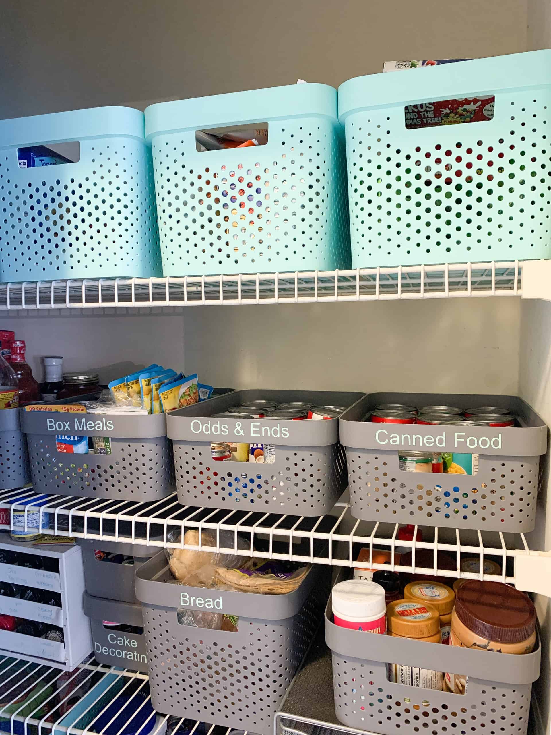 Organized Pantry with Bins 