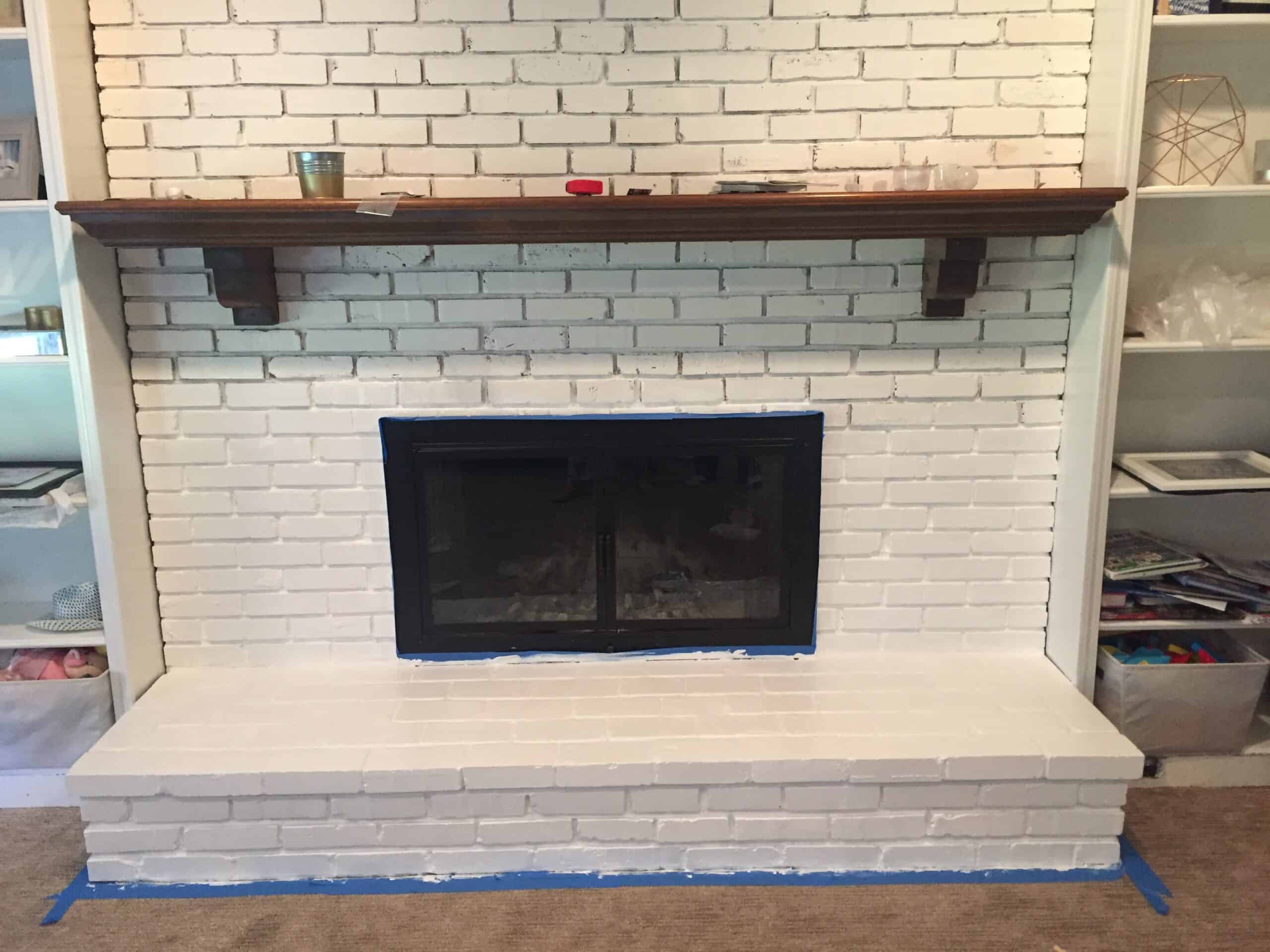 DIY Painted White Brick fireplace 