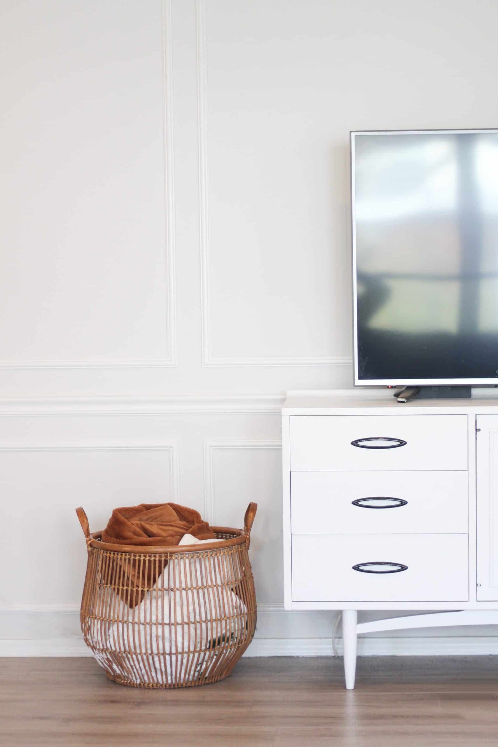 Mid century tv stand and blanket basket