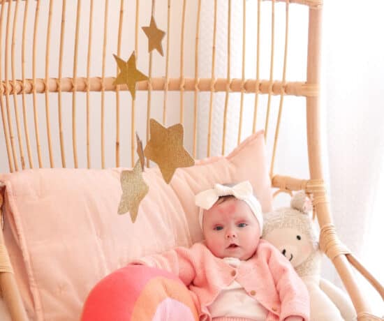 5 month old baby on Serena and Lilly hanging chair