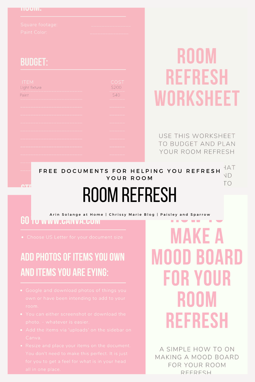 Room refresh challenge worksheets