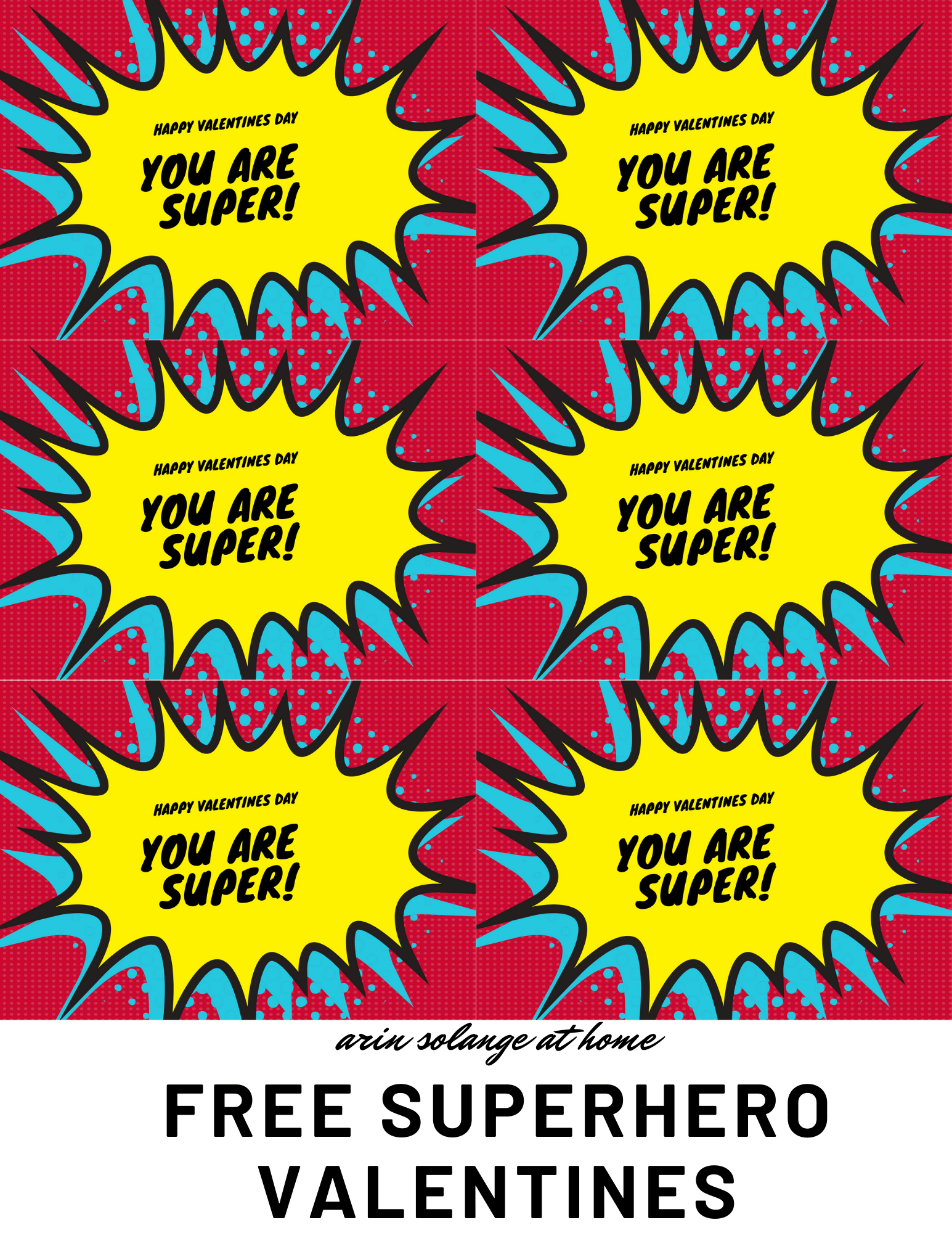 Free printable Superhero Valentines