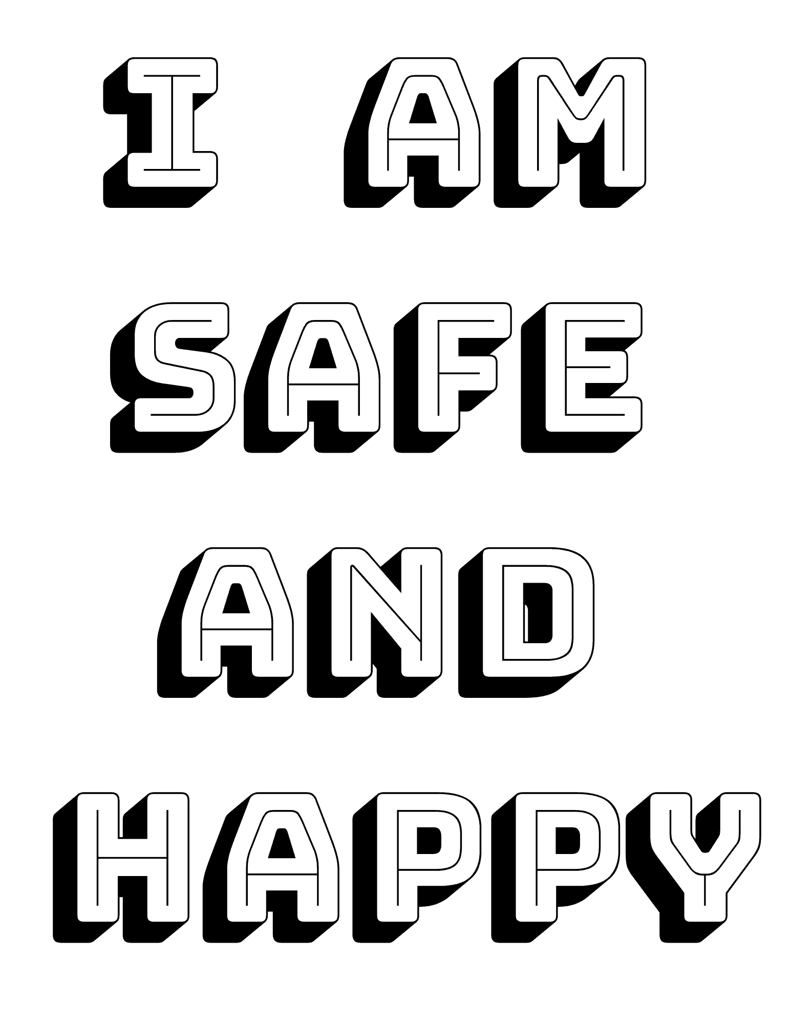 I am safe and happy coloring page