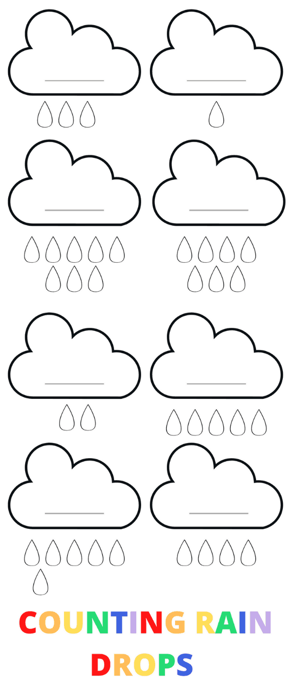 Count the raindrops preschool counting printable