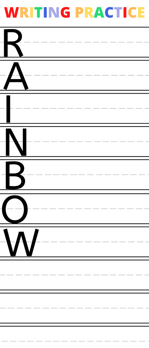 Printable Rainbow writing activity