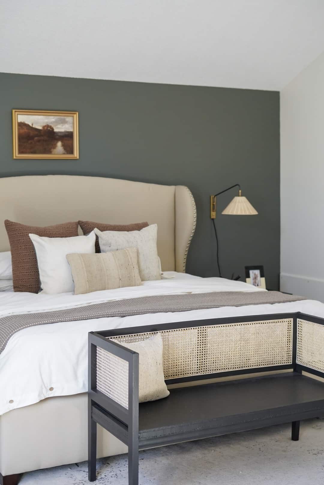 Master bedroom with sage green wall