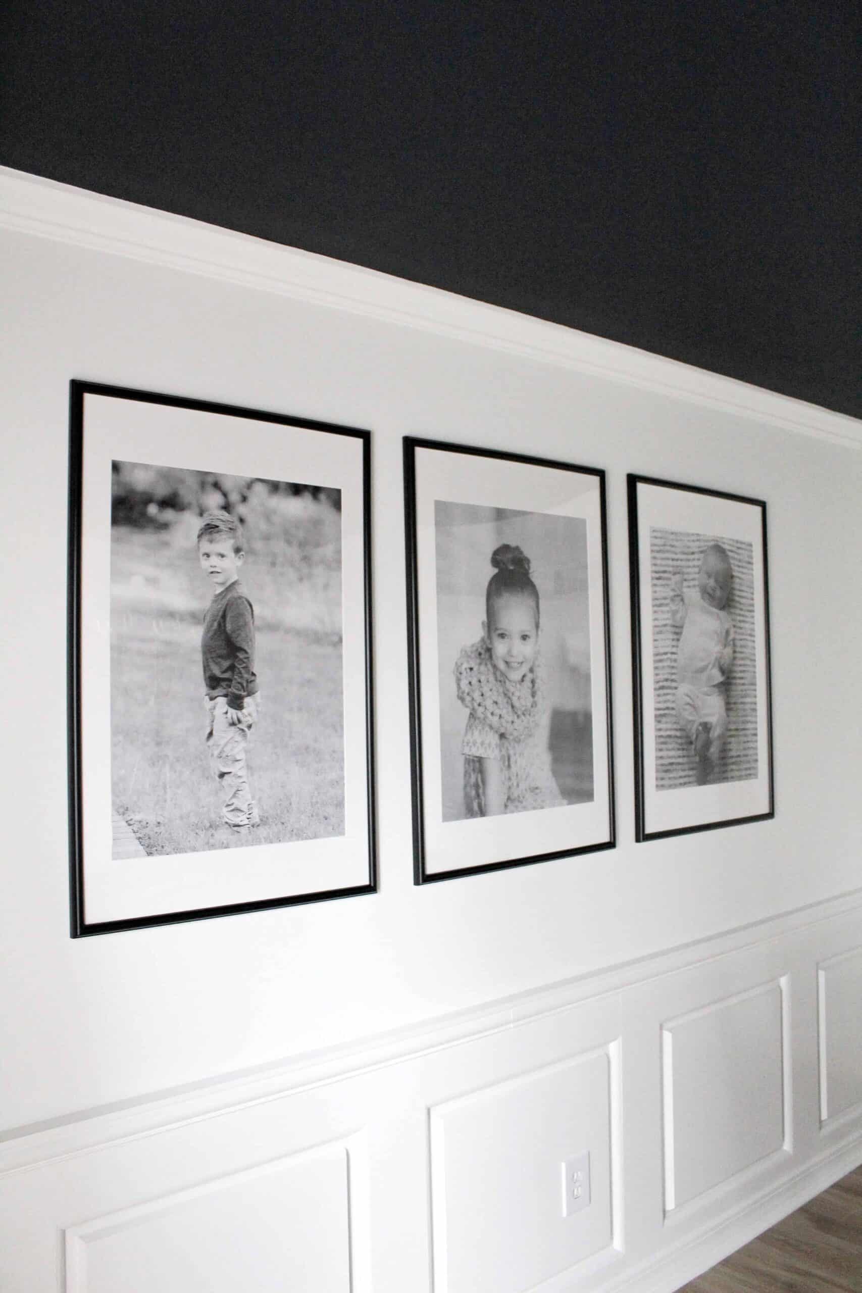 dining room with large prints