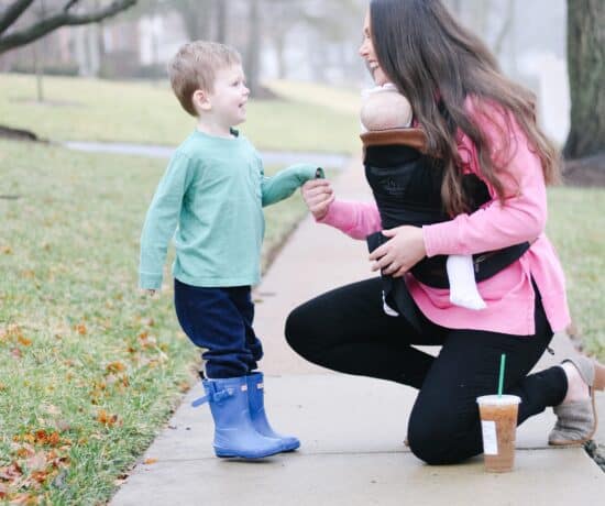 Mom taling to toddler boy