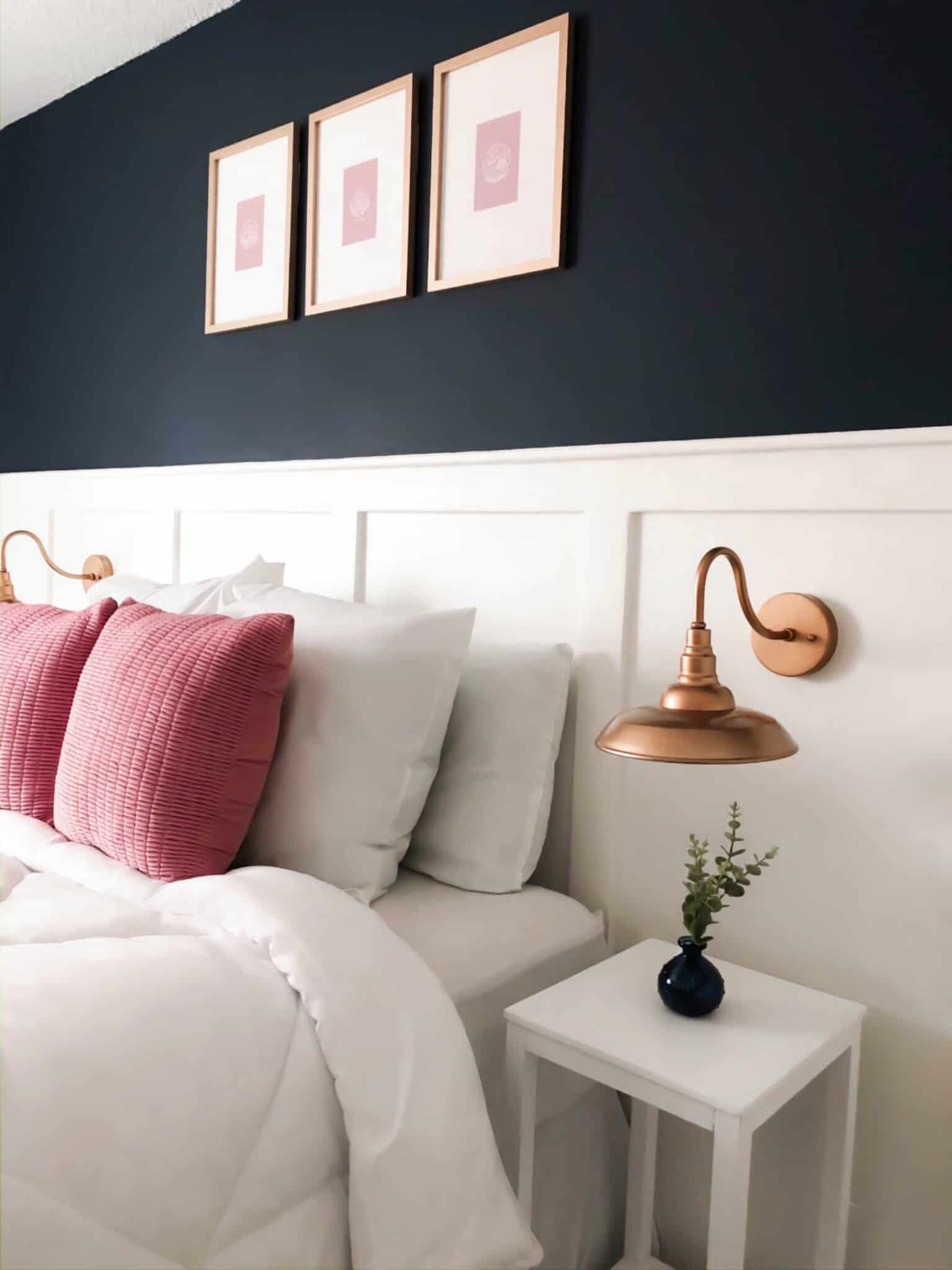 Master bedroom with navy blue walls