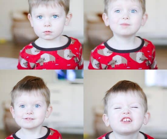toddler boy grid photo with emotions