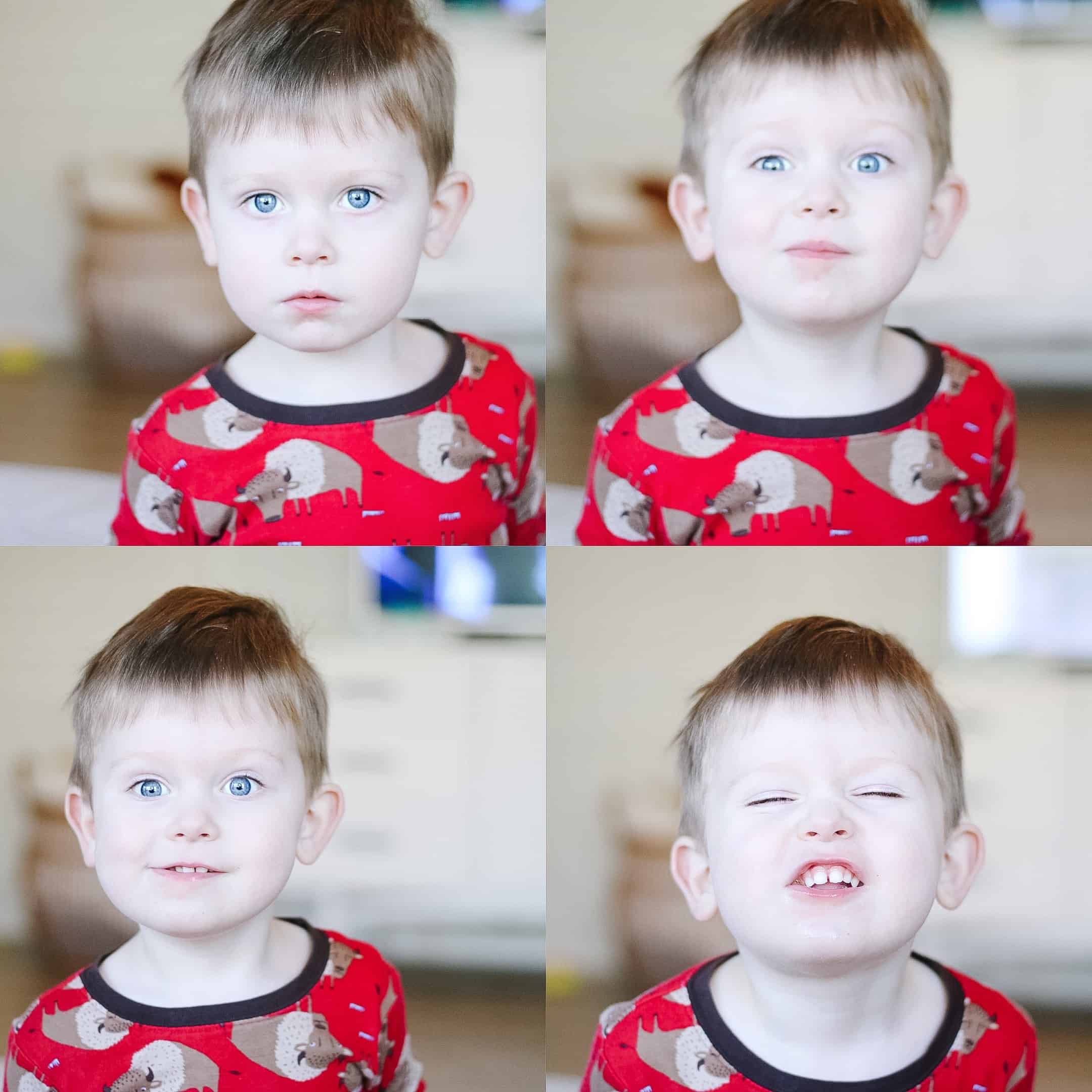 toddler boy grid photo with emotions