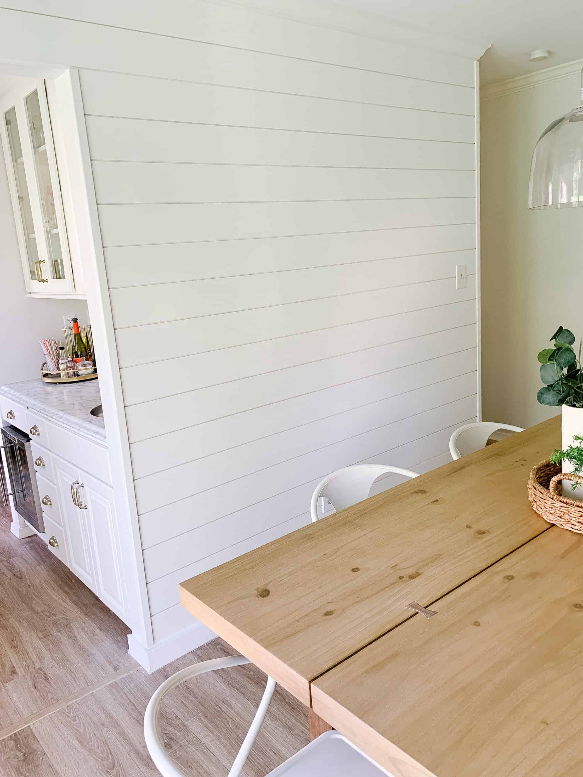 Shiplap on wall in kitchen