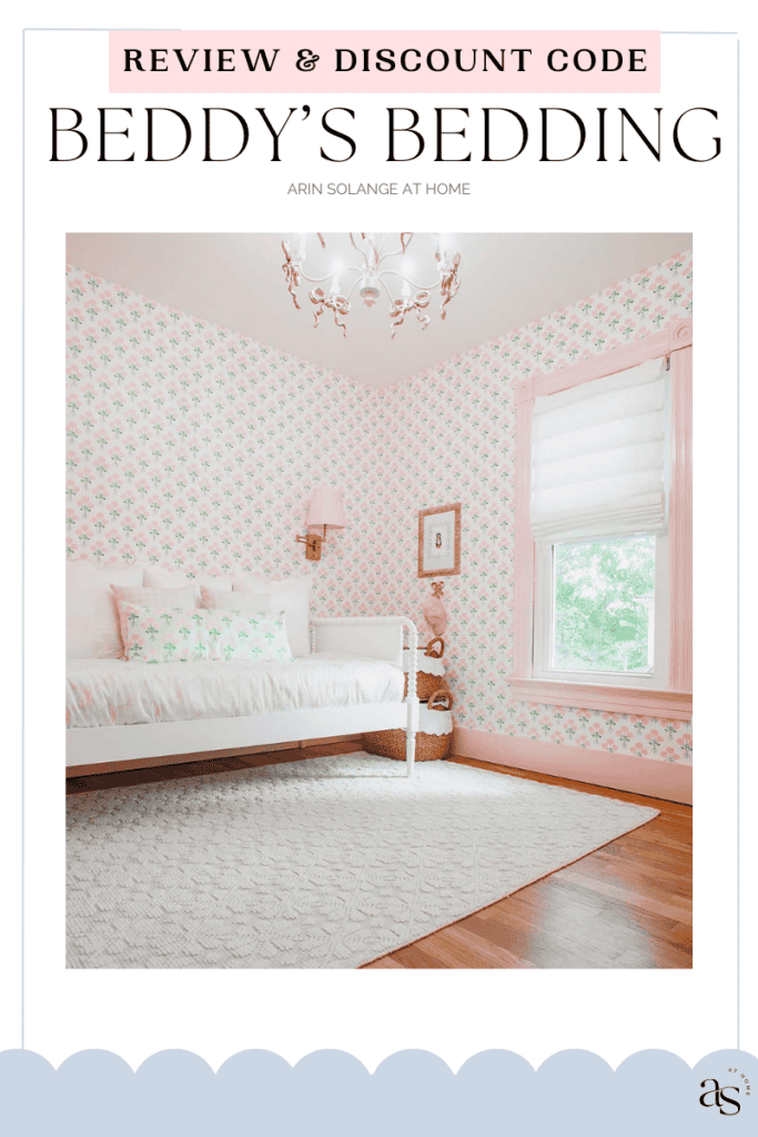 Beddy's bedding review and discount code showing in grandmillennial toddler room