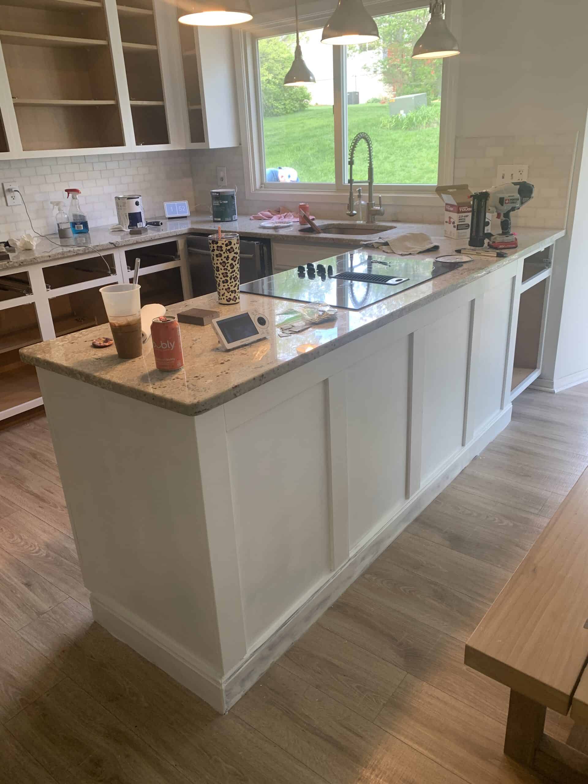 kitchen island with added moulding 