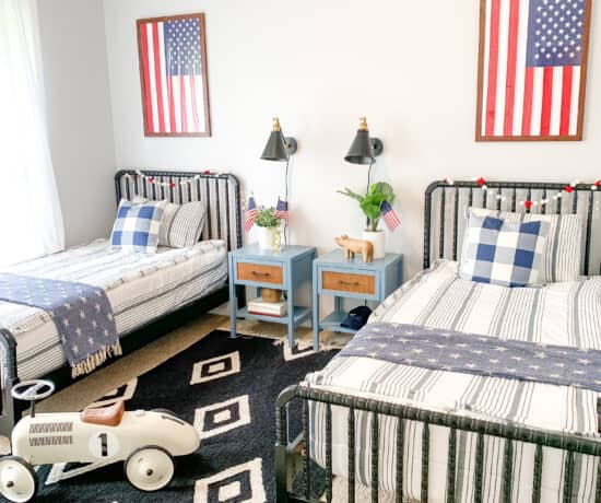 patriotic boys room with red white and blue